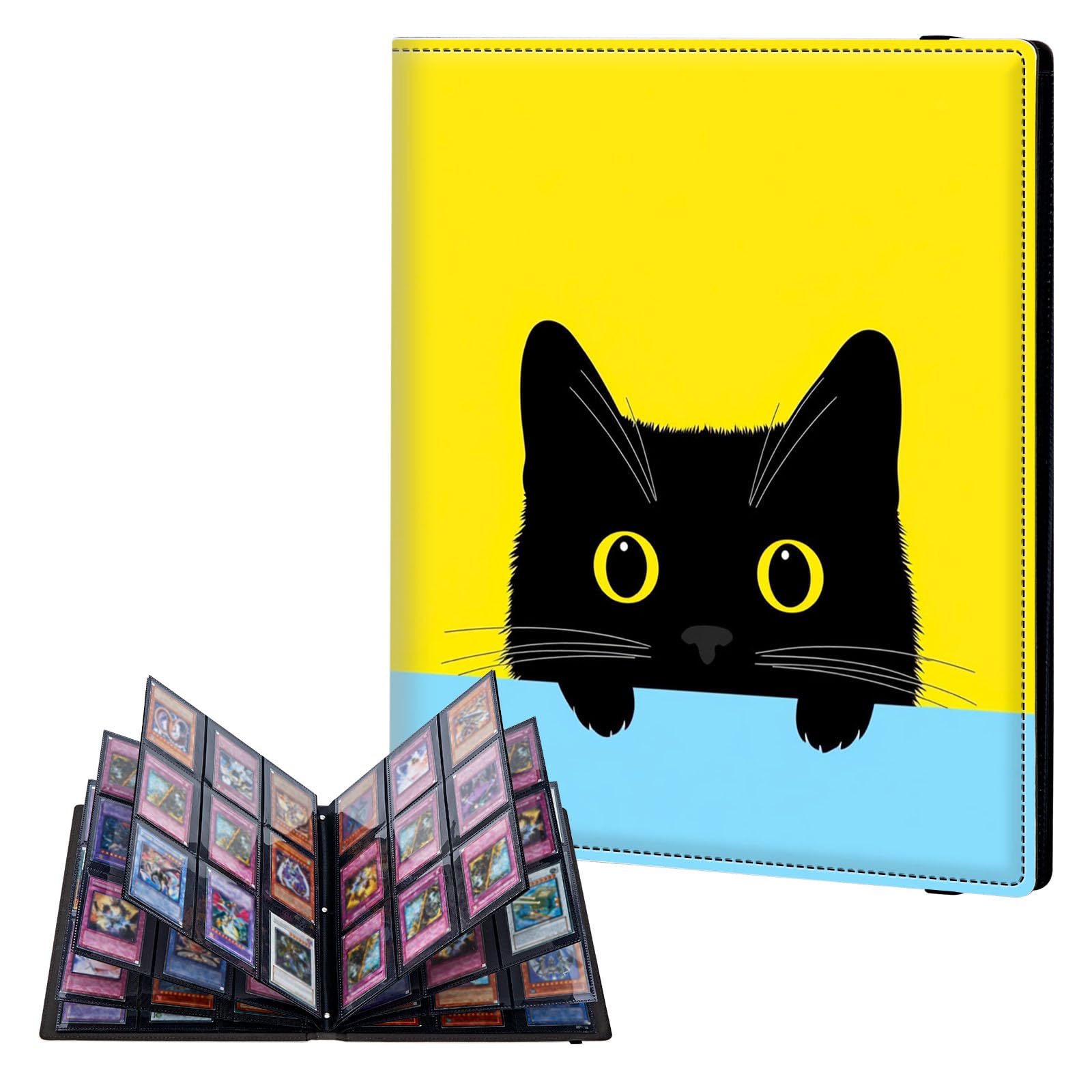 ETLKJVBL 9 Pocket Trading Card Binder, Card Collection Binder for TCG, MTG, Sports Cards, Baseball, Cute Cartoon Black Cat Trading Card Book Holder for Collectors, Top Loader Binder