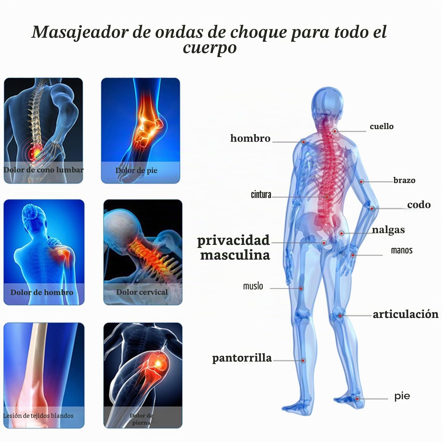 Máquina de Terapia de Ondas de Choque, Disfuncion Erectil Hombre Dispositivo Ondas de Choque Fisioterapia Aparato Masajeador para Calcificación, Espolon, Fascitis, Artritis