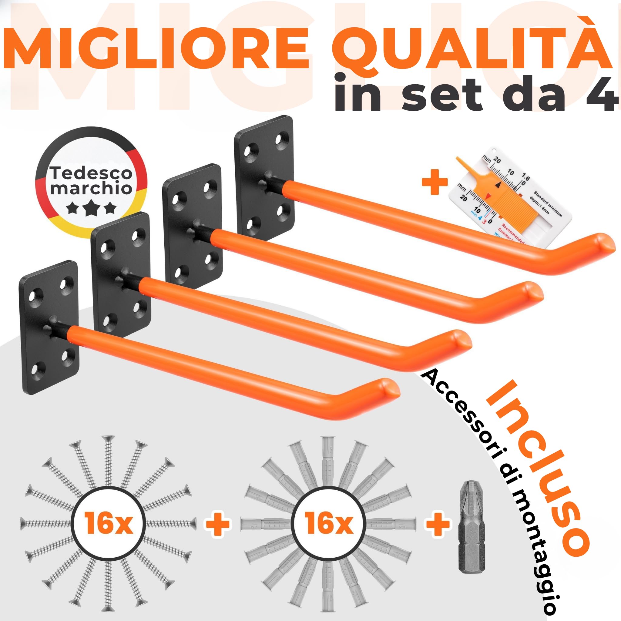 JK Trade® Set da 4 Supporti da parete per pneumatici per cerchioni auto incl. set di viti e tasselli, ganci a parete per pneumatici da avvitare per pneumatici auto, attrezzi da giardino, cerchioni in