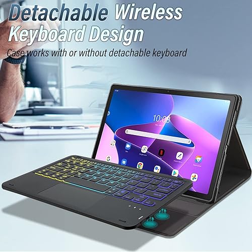 Miniatura 3 de Funda de teclado retroiluminado con panel táctil para Lenovo Tab M10 Plus 3 generación de 10.6 pulgadas versión 2022, teclado inalámbrico