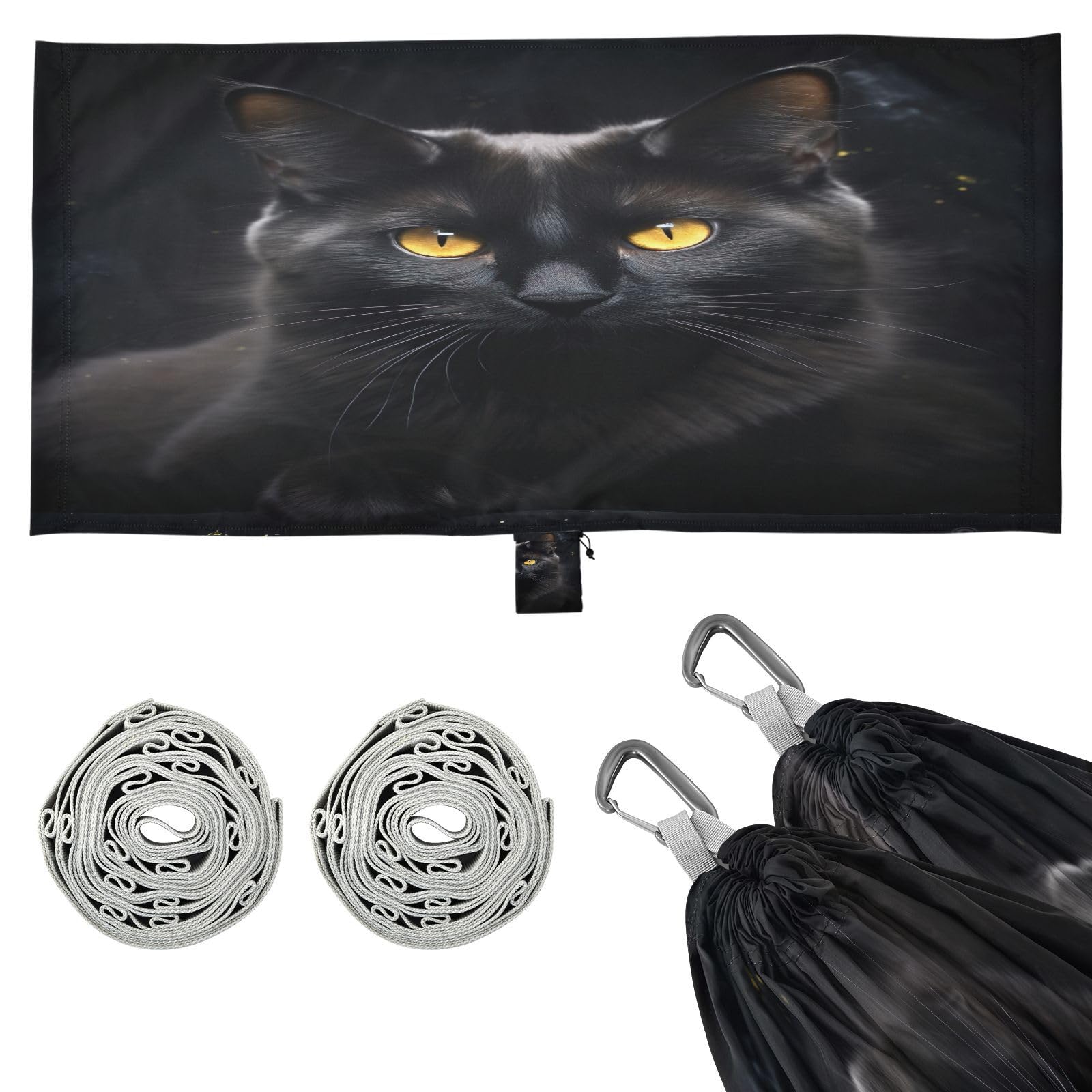 SDMKA Black Cat Pattern Camping Hammock, 330 lbs with 2 Tree Straps, Carry Bag, Single Portable Hammock for Outdoor/Indoor, Hiking, Beach, Backpacking, Travel
