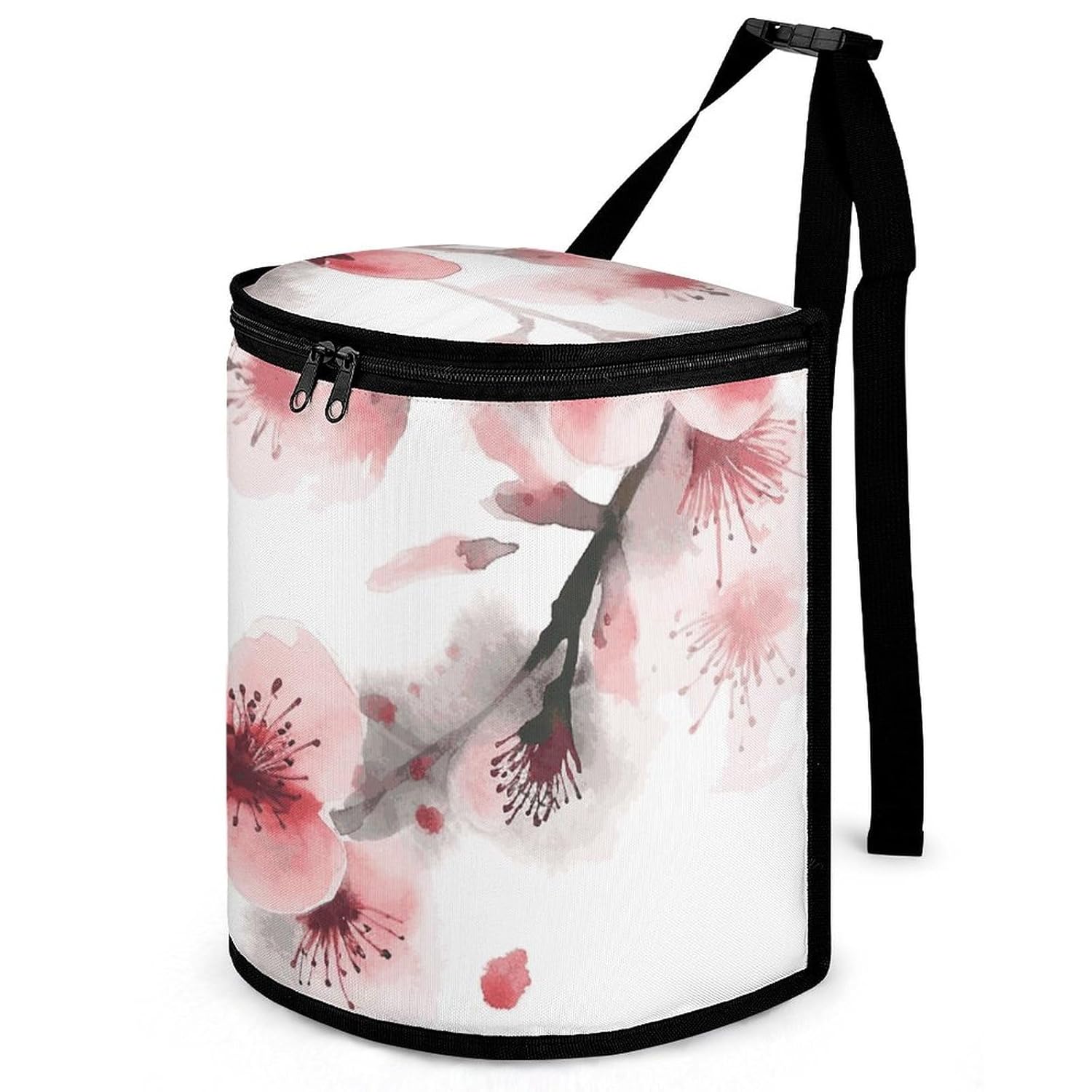 Hanging Car Trash Bag Pink Cherry Florals Printed Car Garbage Storage Bag Leakproof Car Trash Can Portable Garbage Storage Bags
