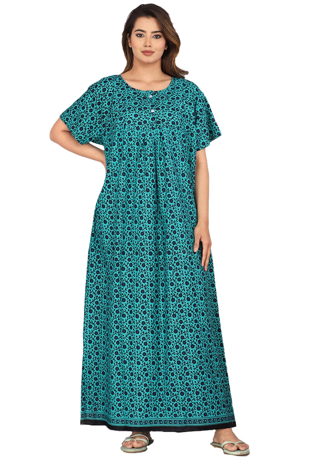 monique Women's Fashionable Cotton Printed Nighty Nightwear Nightdress Nighty Long Maxi Free Size Nighties Combo-picture-38