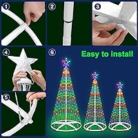 Vista 6 de 3 paquetes de luces de árbol de Navidad en forma de cono, luces de árbol de Navidad de 4' 5' 6' regulables con 12 modos de control remoto, luces