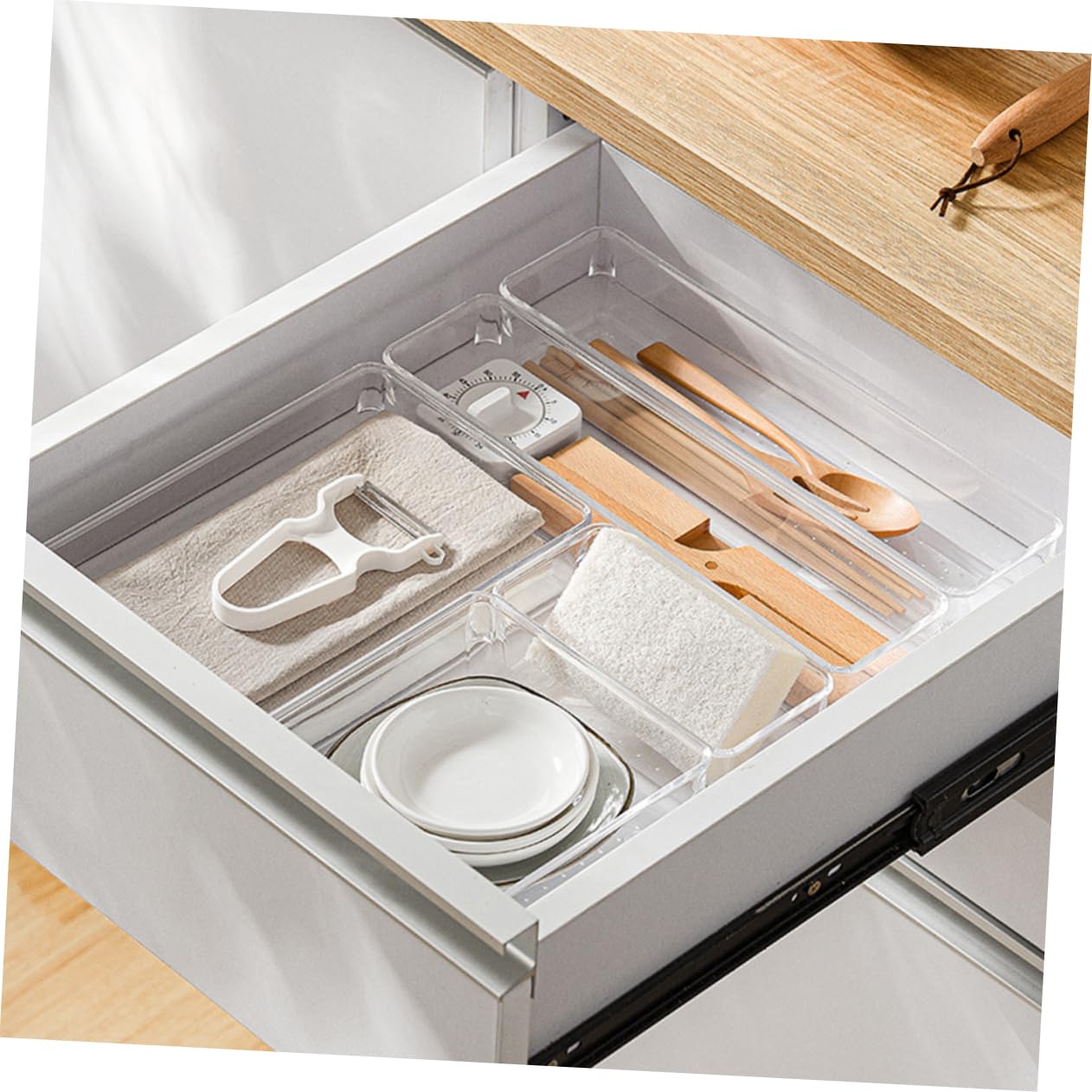 Hemobllo Organiseur Tiroir Vêtement en Pet Transparent, Boîte de Rangement Multifonction Plusieurs Tailles, Facile à Nettoyer, Maison Bureau