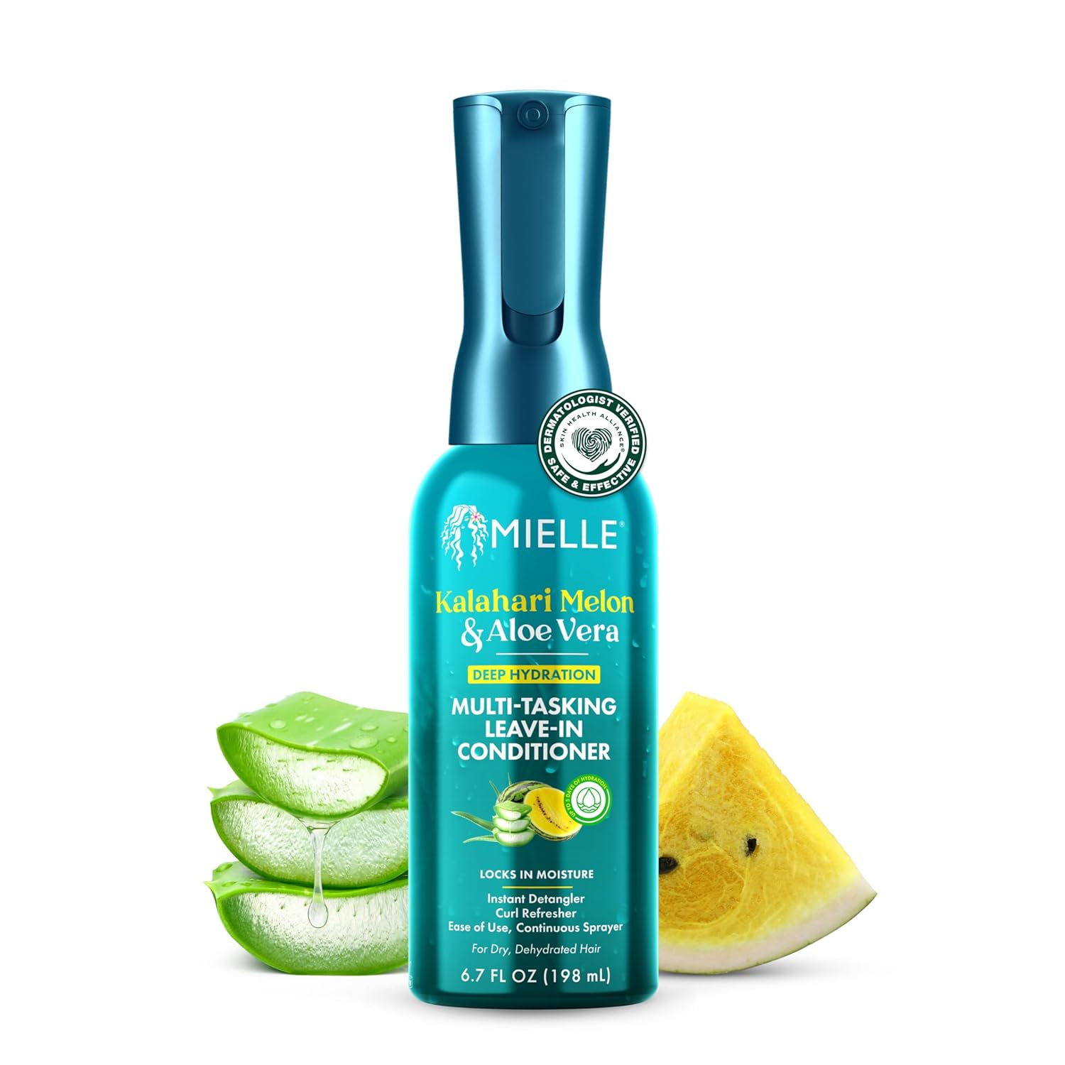 Mielle Kalahari Melon & Aloe Vera Multi-Tasking Leave In Conditioner Spray – 3-in-1 Hair Detangler Spray, Curl Refresher & Moisturizer for Dry, Curly & Textured Hair – Up to 5 Days of Moisture (6.7oz)