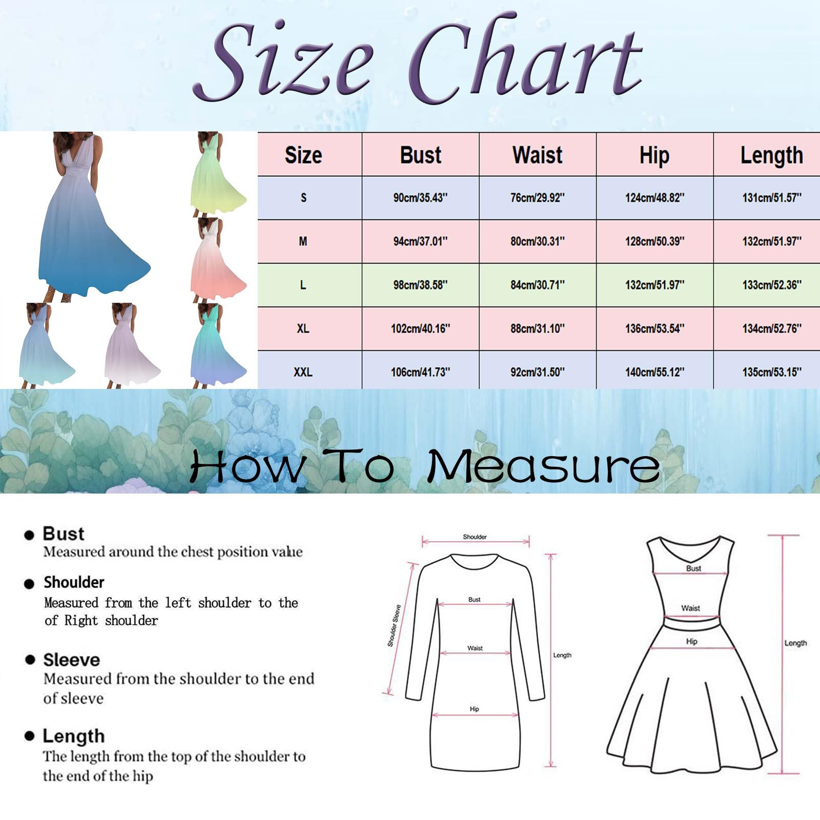 Generisch Robe longue décontractée sans manches pour femme avec imprimé aquarelle et col en V pour femme