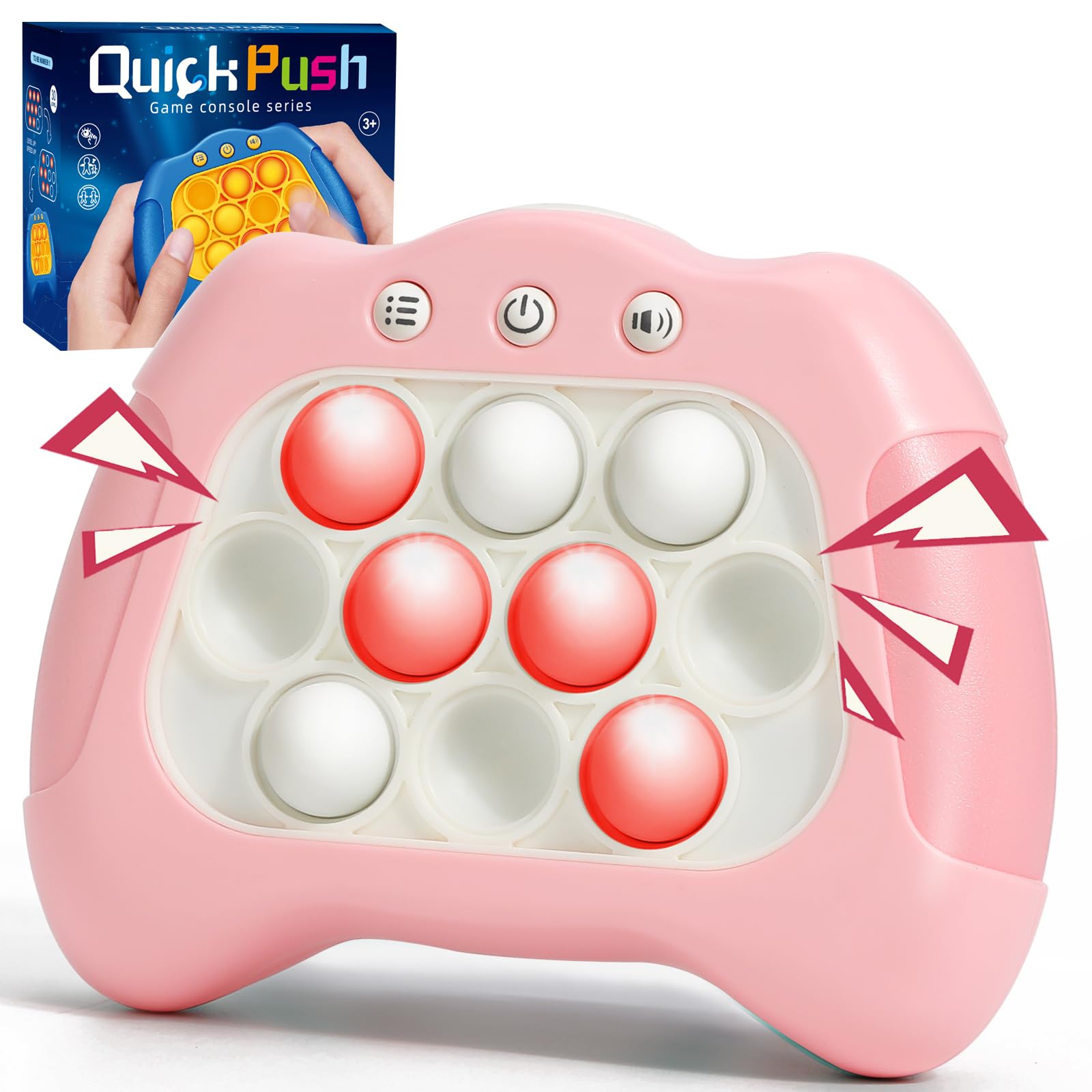 AOTIBO Fast Push Machine Light Up Fidget Toys for Kids Adults, Handheld Game for Kids 3-12, Quick Push Bubble Stress Toy, Sensory Toys Travel Games, Xmas Birthday Gifts for Boys Girls (Pink)-image-48