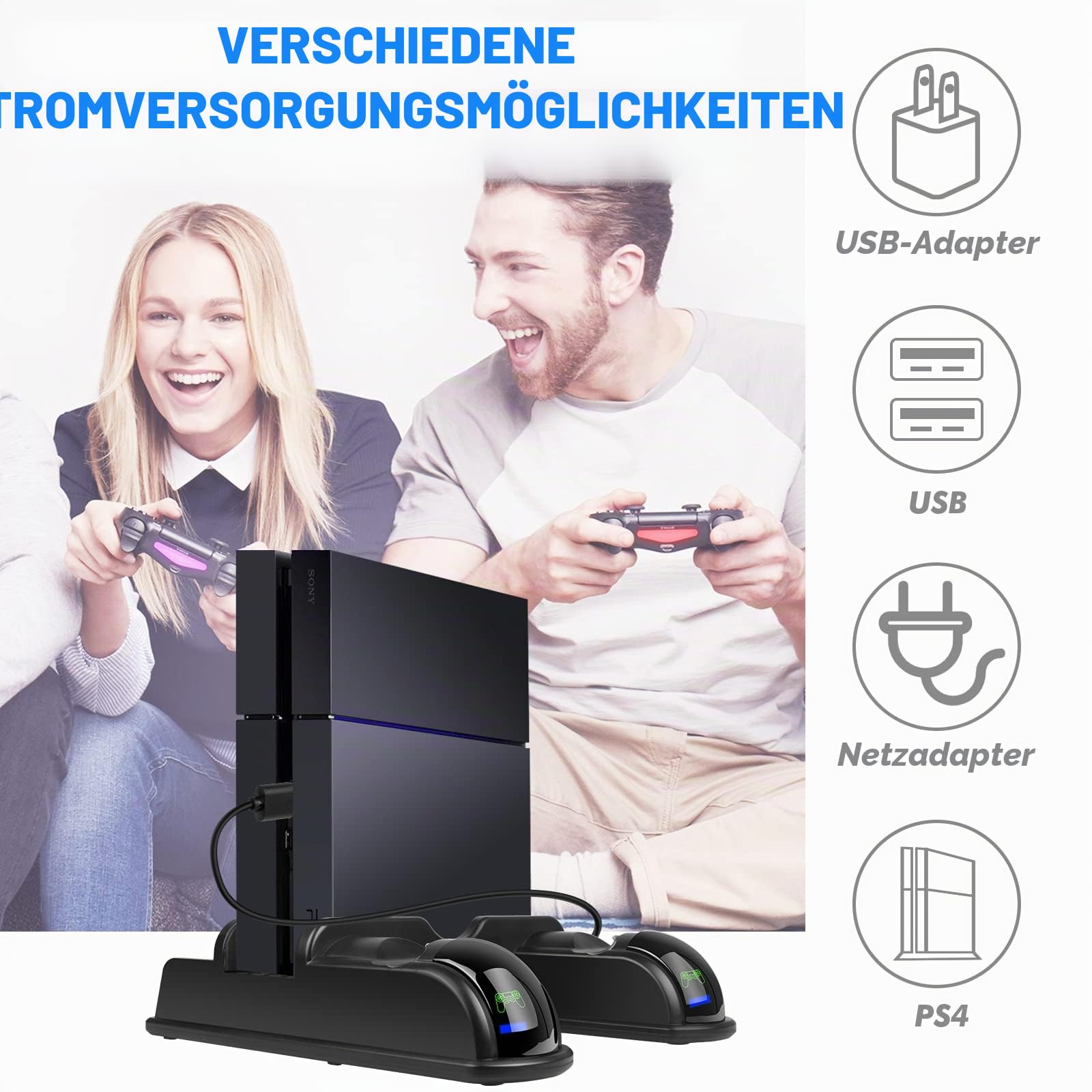 Labtec PS4 Standfuß, PS4 Ständer mit Lüfter und Dual Controller Ladestation für PlayStation 4/PS4 Slim/PS4 Pro mit 12 Spiel Slot, PS4 Zubehör