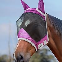 Vista 12 de Harrison Howard CareMaster Pro - Máscara luminosa para moscas de caballo, gran espacio de ojos estándar con orejas, protección UV para caballo rojo