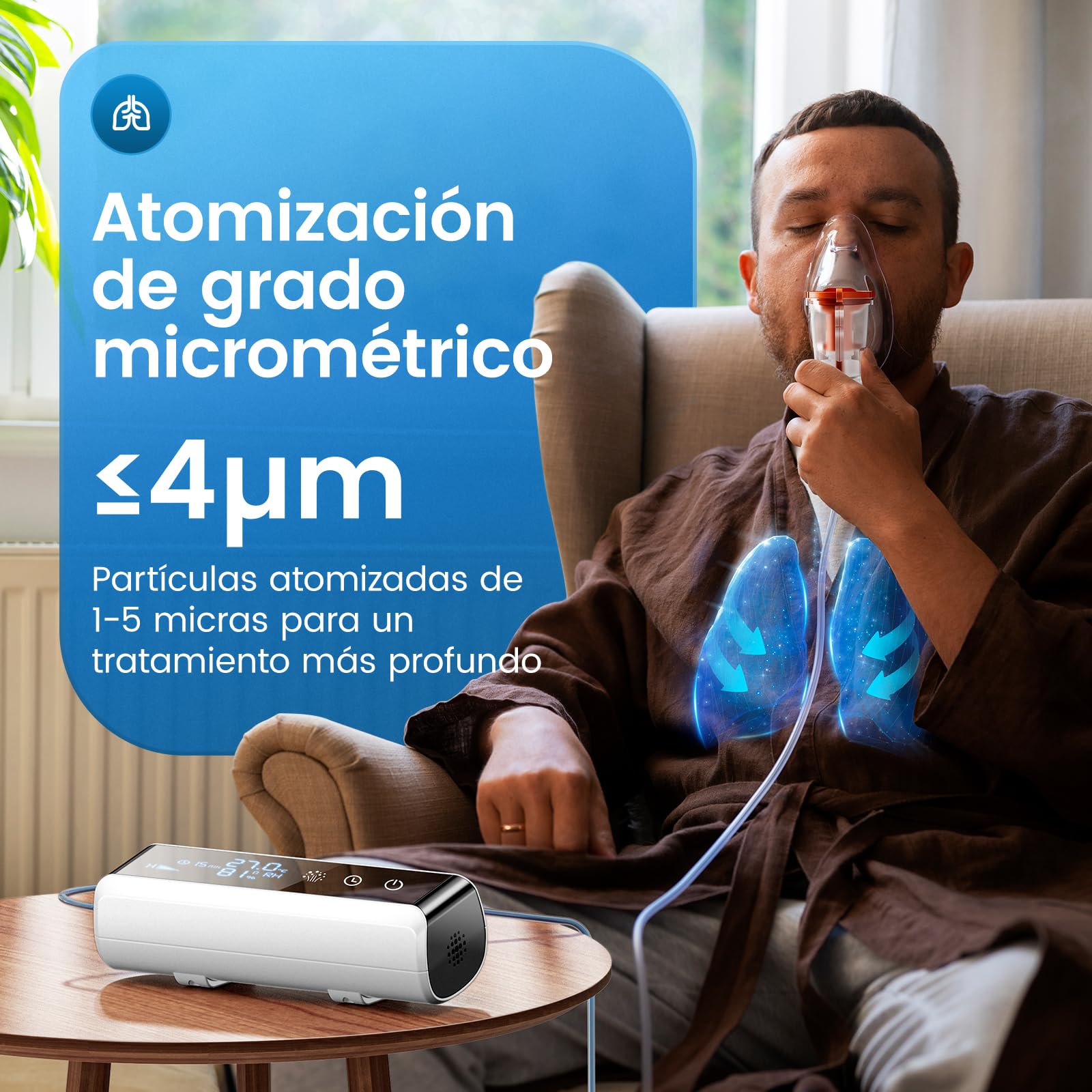Nebulizador Bebe para Adultos y Niños, LED Inteligente con Temporizador Inhalador Compresión Ajustable Atomización Silencioso Compacto para Tos, Resfriado, Asma
