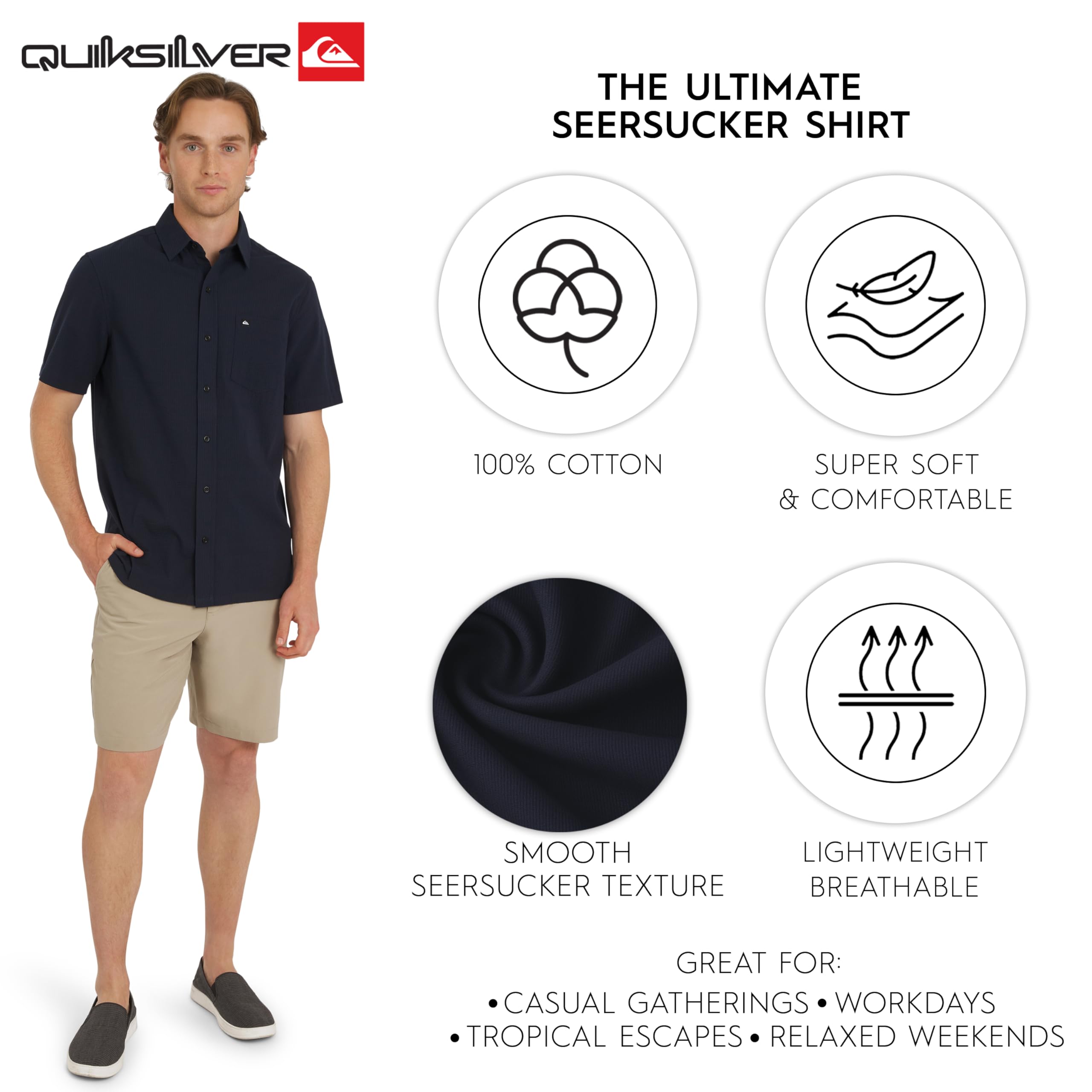 Quiksilver Premium Cotton Short Sleeve Button Down Seersucker Shirt Homme