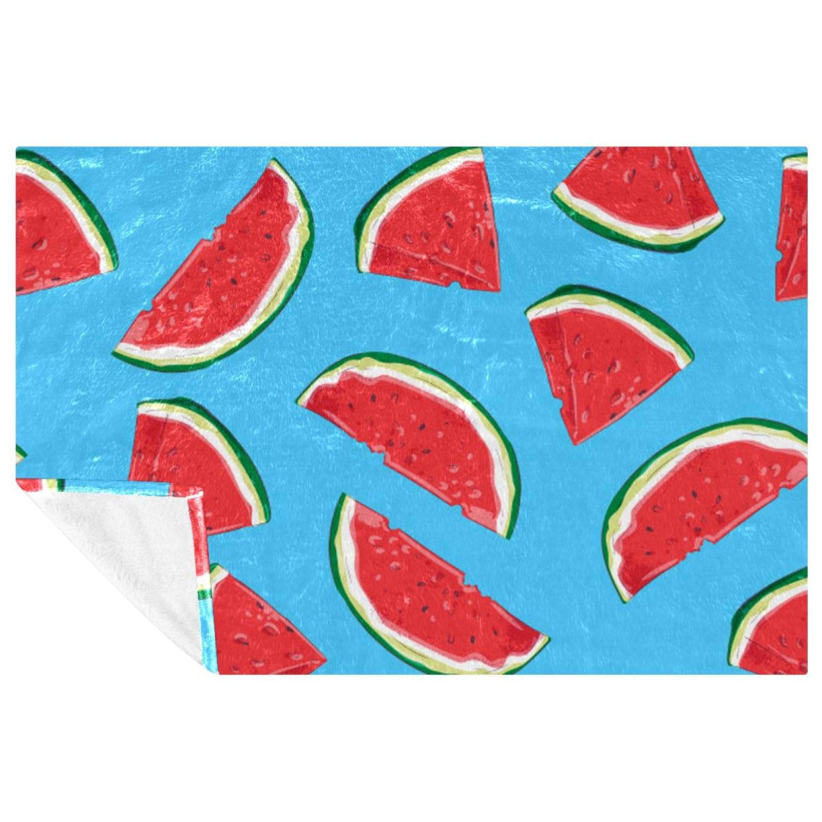 Plaid lit 150x100 cm doux avec couverture chaude imprimée pastèque pour canapé et plage