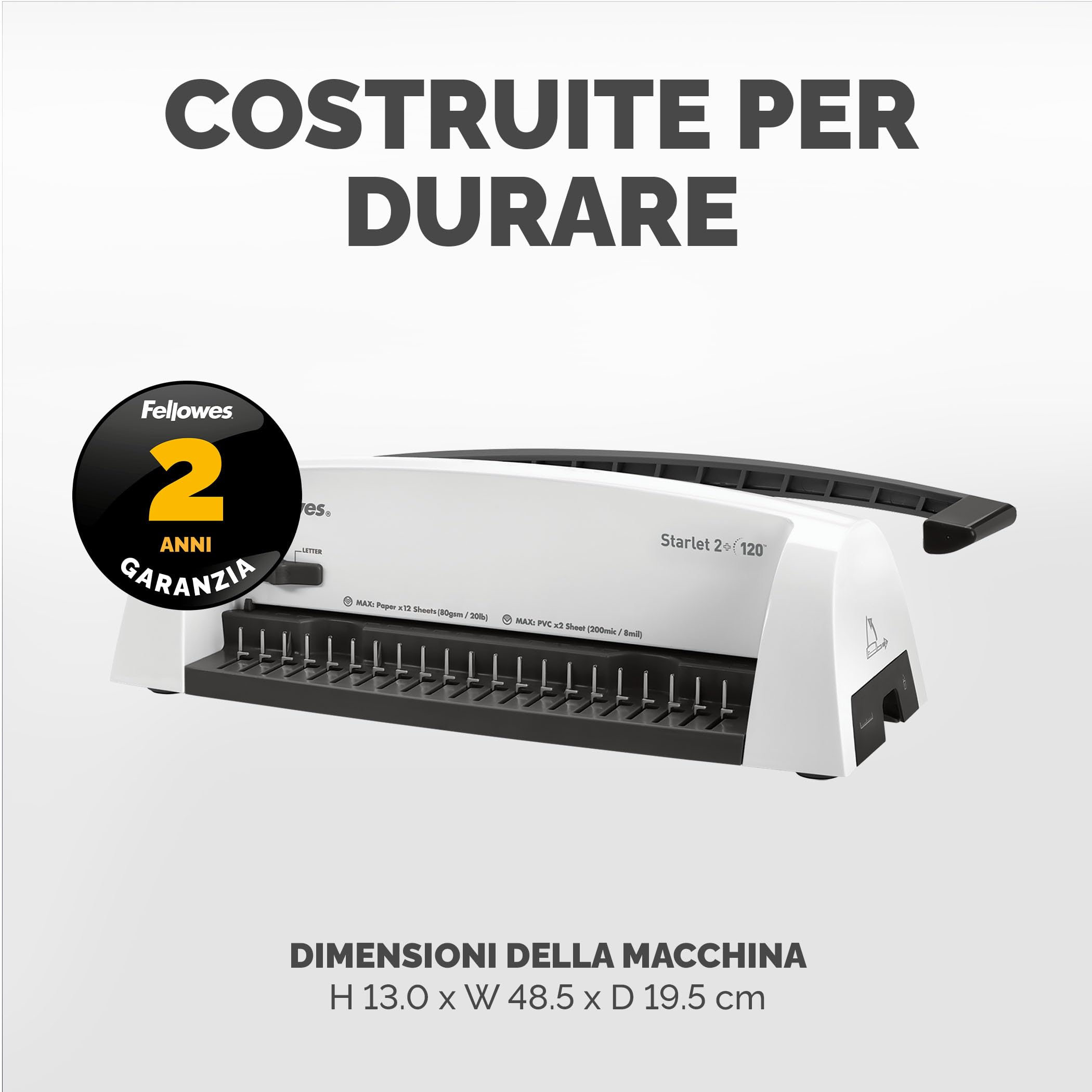 Fellowes Star+ Rilegatrice a dorsi plastici, Capacità di perforazione di 12 fogli per documenti A4, Rilegatrice manuale a pettine, Capacità di rilegatura di 120 fogli - Ideale per l'ufficio domestico