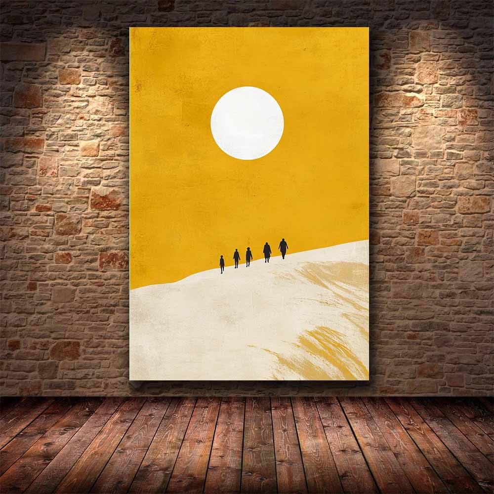 QUSAAOU Leinwand Bilder Gelb Weiß Minimalistische Figuren Mond Kunst Abstrakt-Wandbild Wandbilder FüR Wohnzimmer Schlafzimmer Wohnzimmerbilder Modern Kunstdruck-Bunt Kunst(Yellow)-30x45cm Gerahmt
