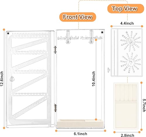Miniatura 9 de Caja organizadora de joyas de acrílico, soporte transparente para aretes, cajas colgantes con 4 cajones de terciopelo y caja organizadora de joyas
