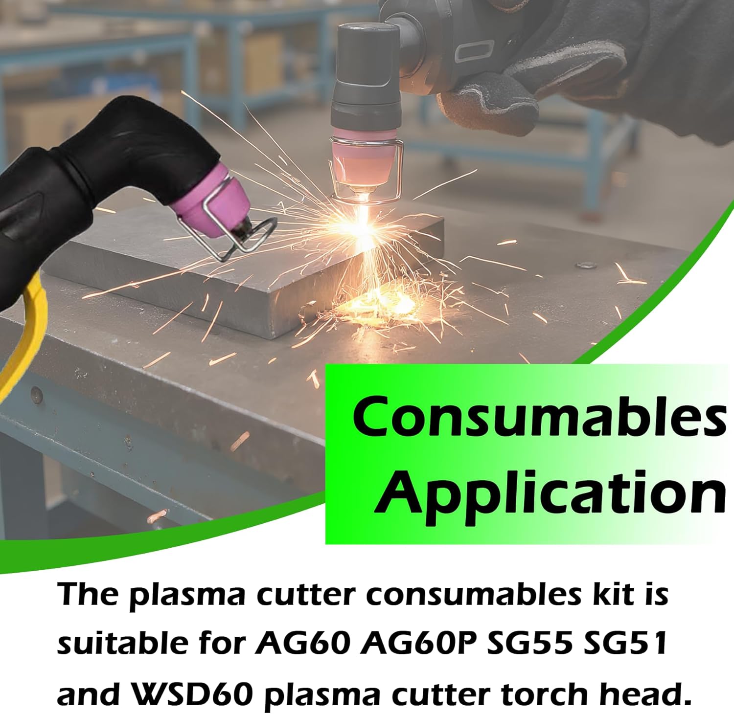 50Pcs AG60P Plasma Cutter Cutting Torch Consumables Kit w/Tips, Nozzles, Wire Guide and Shield Cup for AG60 SG55 SG51 WSD60