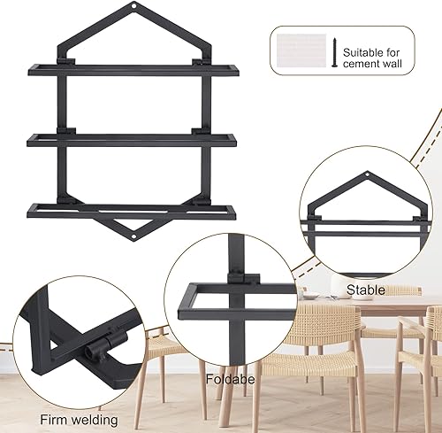 Miniatura 3 de uxcell Juego de 2 estantes de vino para montar en la pared, soporte de metal para botellas de vino con capacidad para 3 botellas, estante de