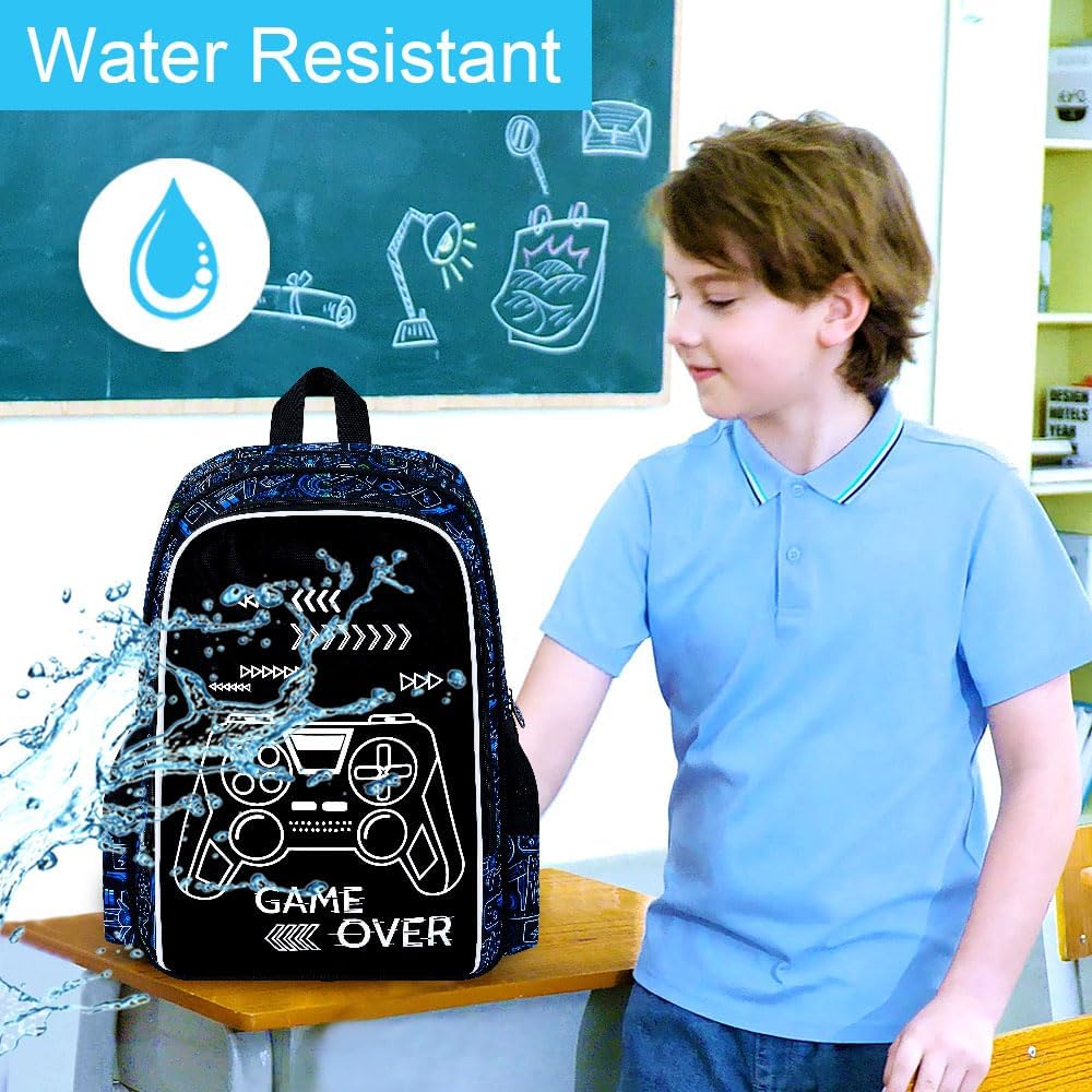 17 Inch Glow in The Dark Backpack, 3Pcs Gamer Bookbag for Boys With Lunch Box, School Laptop Backpacks Set For Teens(Blue) - Image 6
