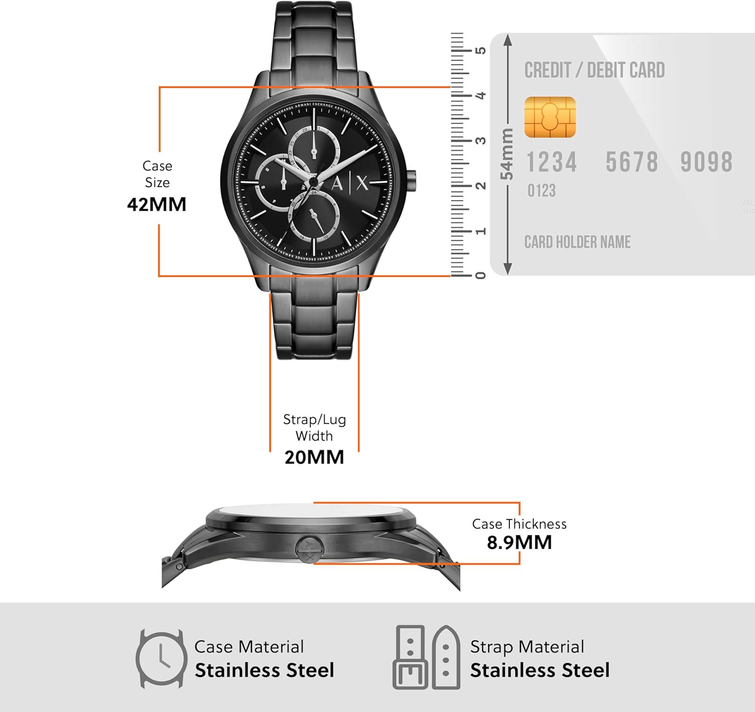 A|X Armani Exchange Men's Multifunction Analog Watch, Necklace Gift Set Stainless Steel Watches for Men