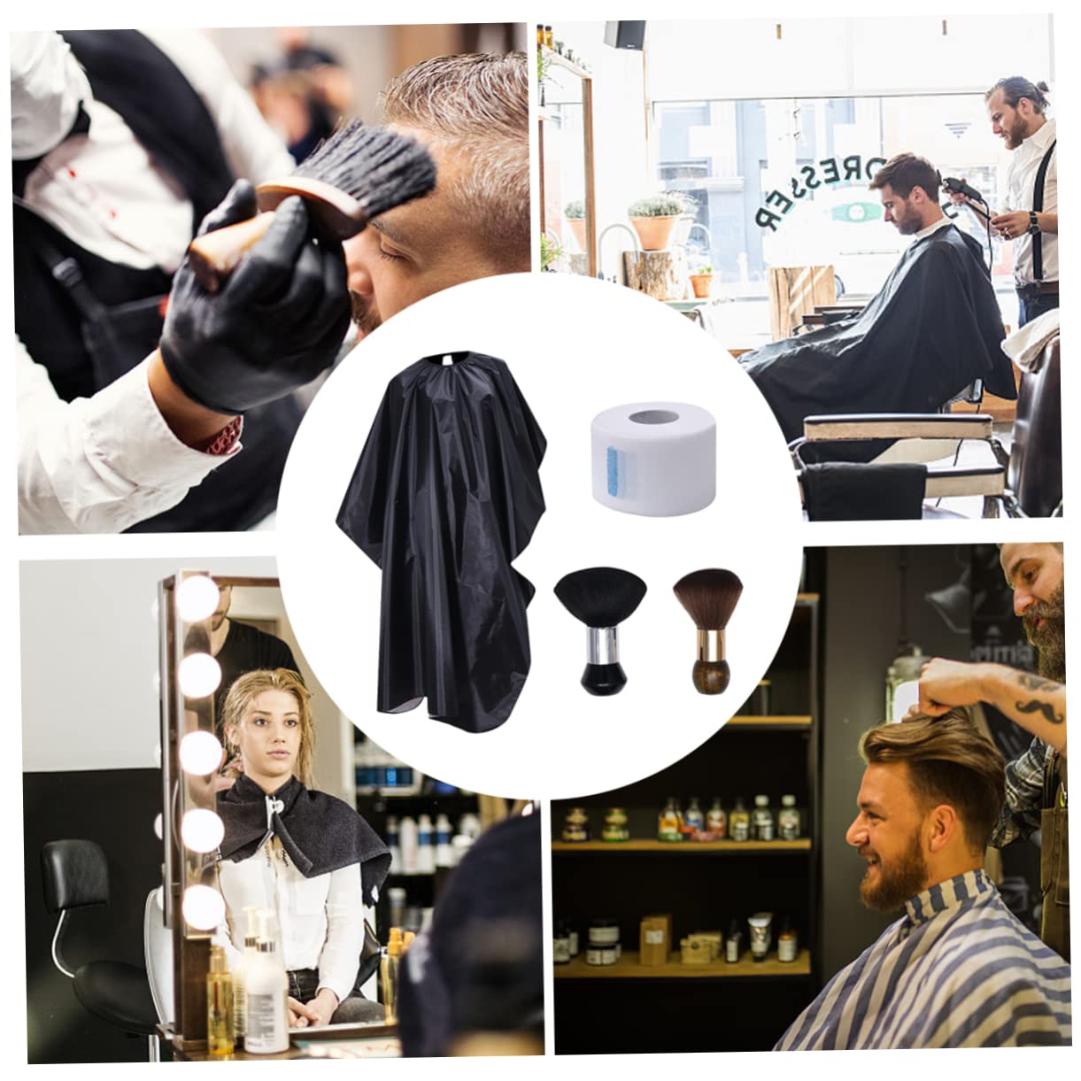 Housoutil Cape de Coiffure Cape avec Brosse Plumeau pour Cou Kit Outils de Coupe de Cheveux