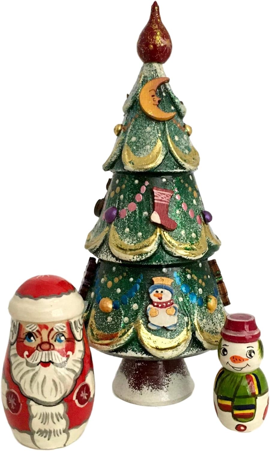 Small Christmas Tree Authentic Russian Nesting Dolls Handcrafted Nesting Set of 3 Stacking Dolls 6 inch Tall