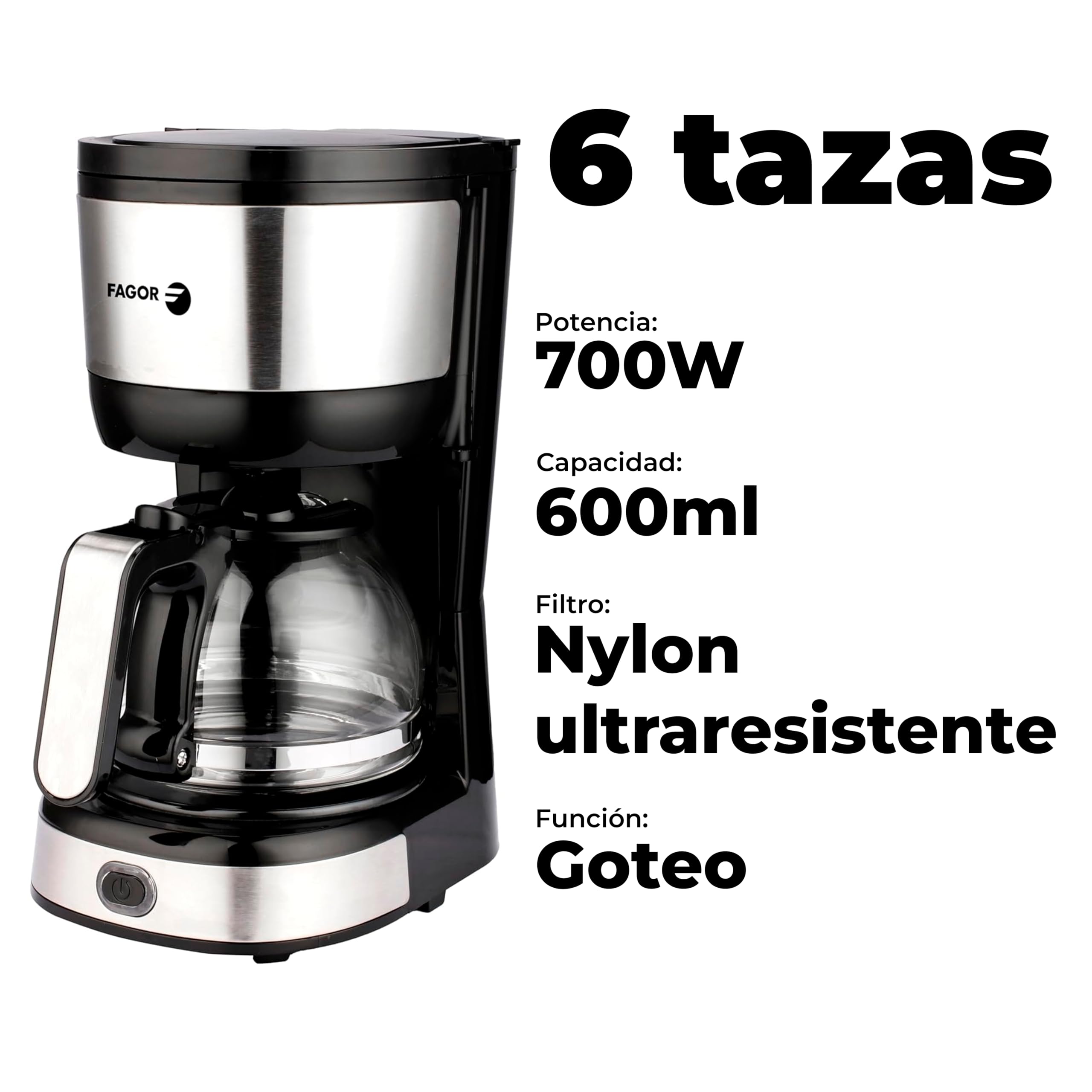 Set Desayuno Completo 3 en 1 con Cafetera de Goteo 0,6L, Hervidor Eléctrico 1L y Tostador de 2 Ranuras, Diseño Negro, Apagado Automático, Ideal para Hogar y Regalo- FAGOR Breakfast Collection Noir