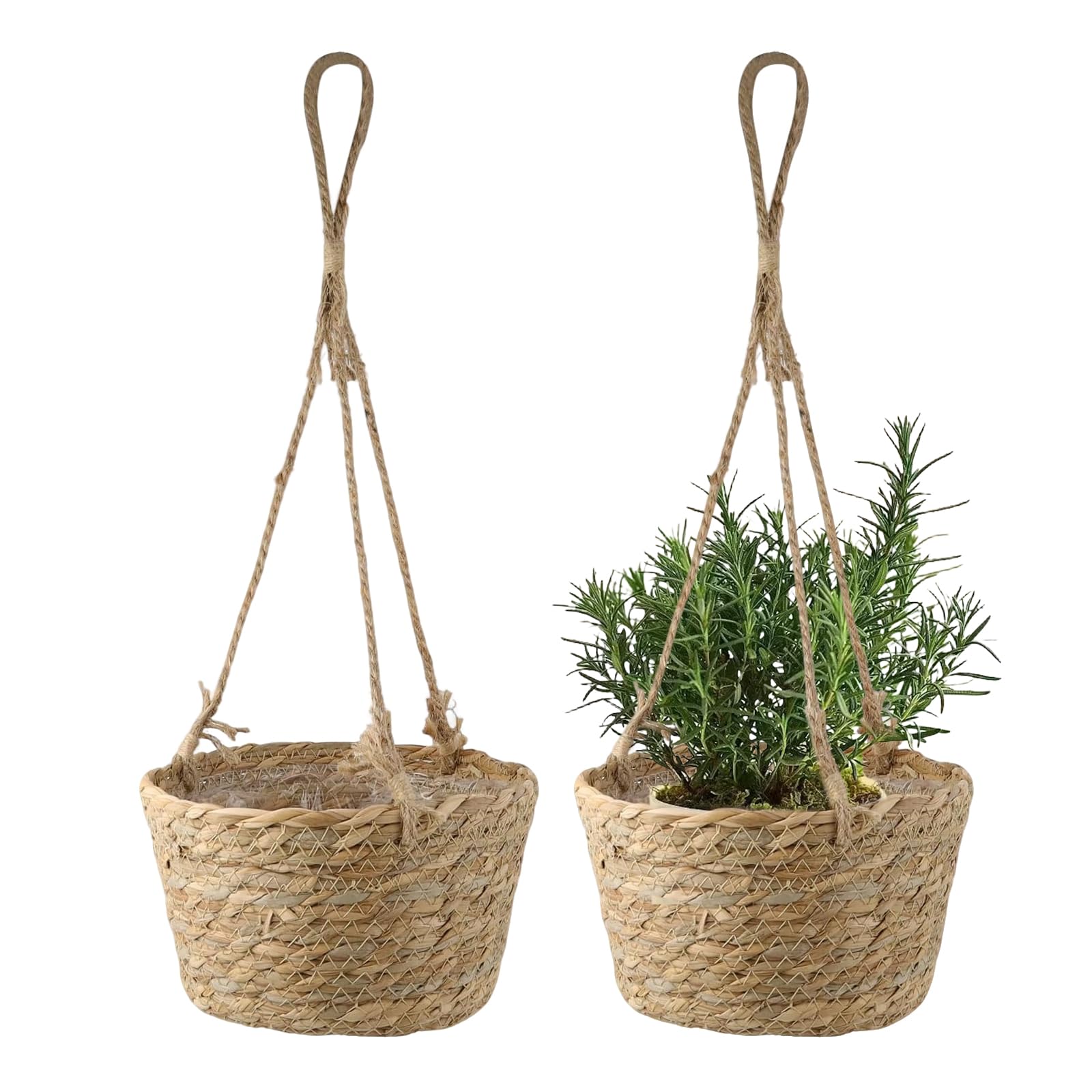 CHENGCKJ 2 sztuki doniczka wisząca z trawy morskiej kosz na rośliny boho ampel na kwiaty 20cm ręcznie tkany kosz na rośliny doniczka naturalna wisząca doniczka kosz naturalny kosz na rośliny ampel