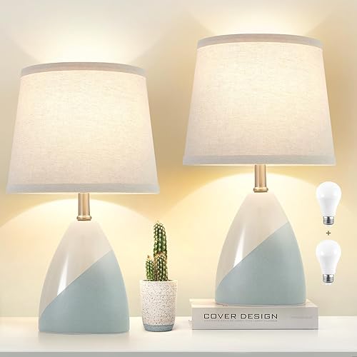 Miniatura 8 de Luvkczc Juego de 2 lámparas de mesa de cerámica de 19 pulgadas, lámpara de mesa al lado de las lámparas de mesita de noche, lámpara de mesa moderna