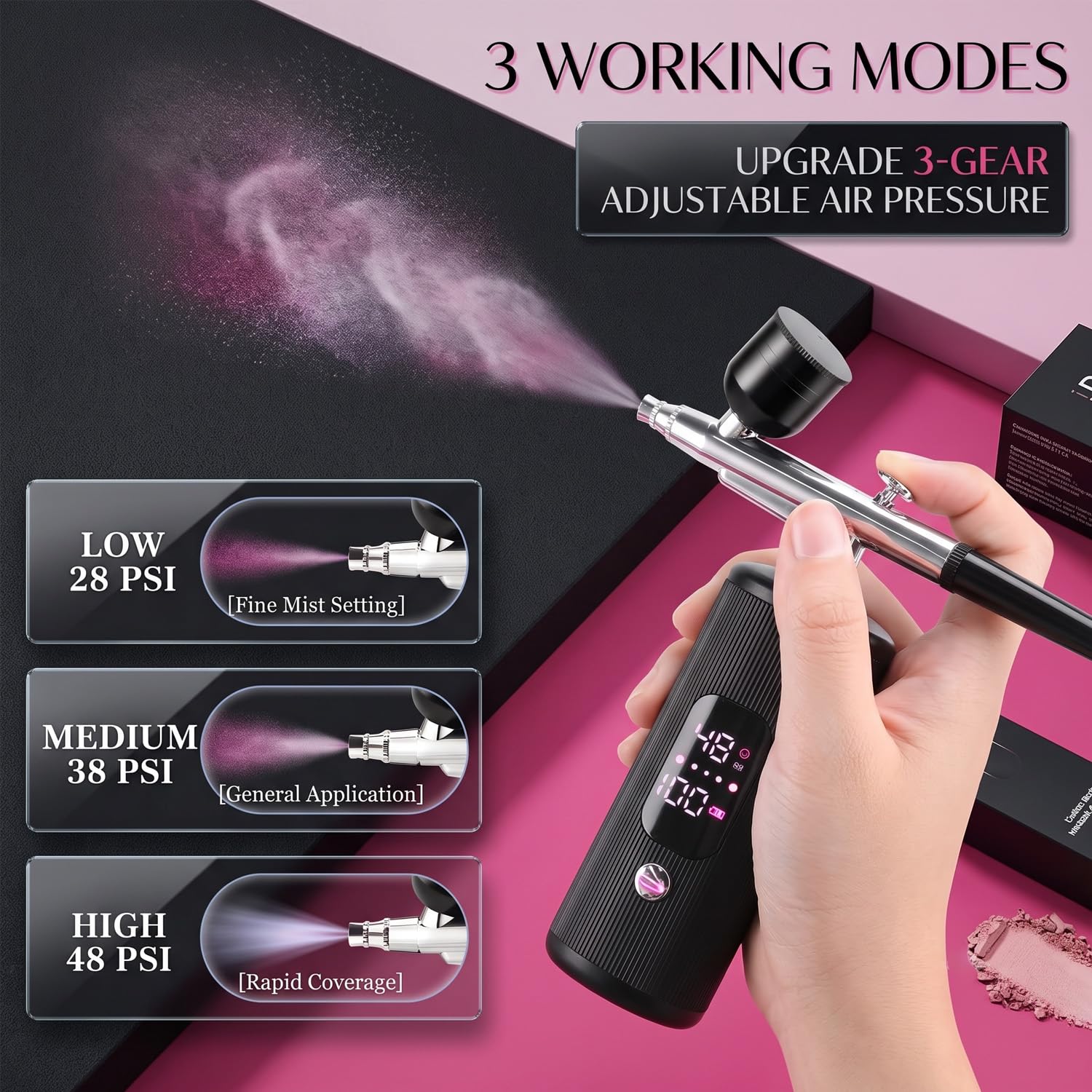 Kit aérographe avec écran LCD, 48 psi pour ongles avec compresseur