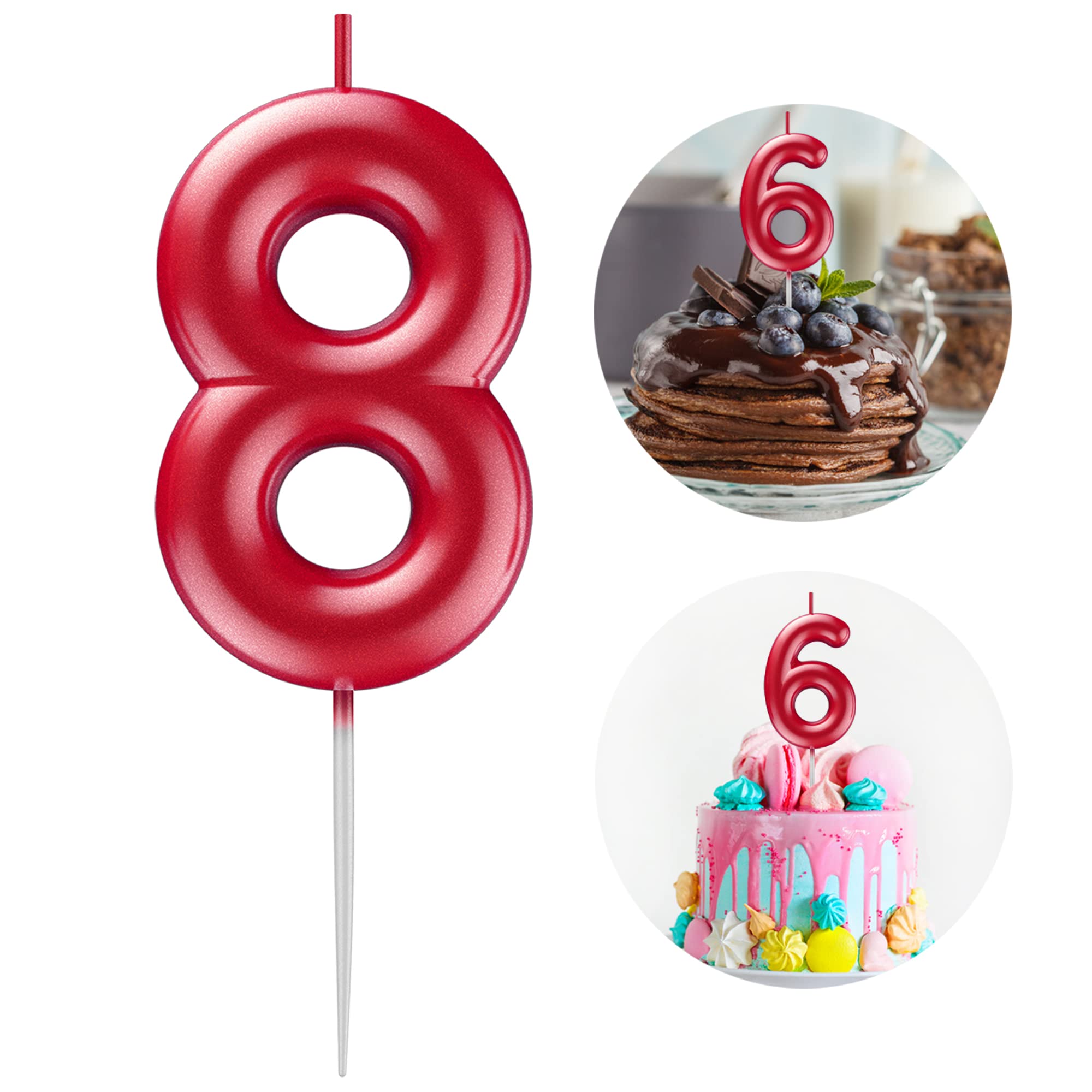 Red Number 8 Candle Happy Birthday 3D Number Candles for Birthday Cake Party Decoration Wedding Anniversary Celebration Supplies