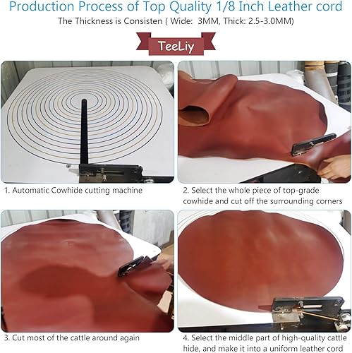 Miniatura 2 de TeeLiy Cordón plano de cuero genuino de 0.118 pulgadas (0.118 in), cordón de cuero para trenzar para hacer joyas, cordones de cuero para zapatos,