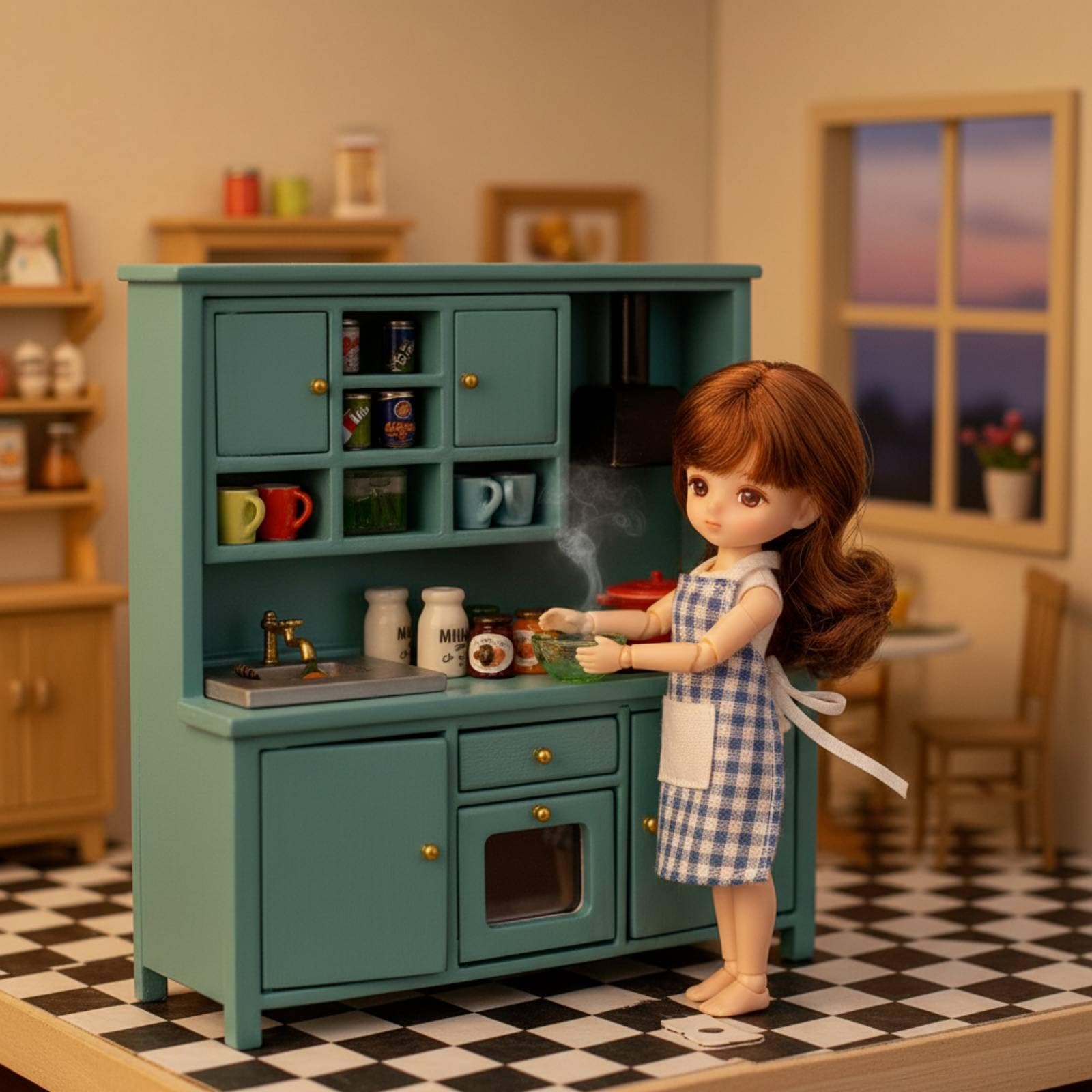 Mobile da Cucina in Miniatura Apribile Cucina in Miniatura Realistico Giocattolo per Collezionisti, Bambini