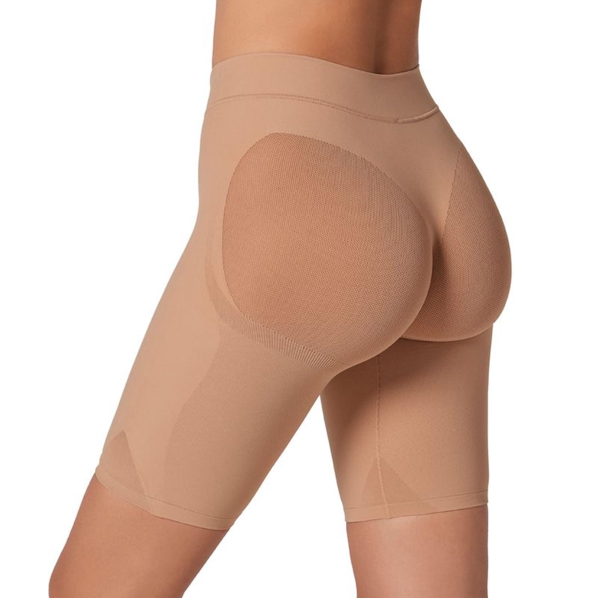 Leonisa High Waisted Tummy Control Butt Lifting Shapewear Shorts For Women, Beige, Large