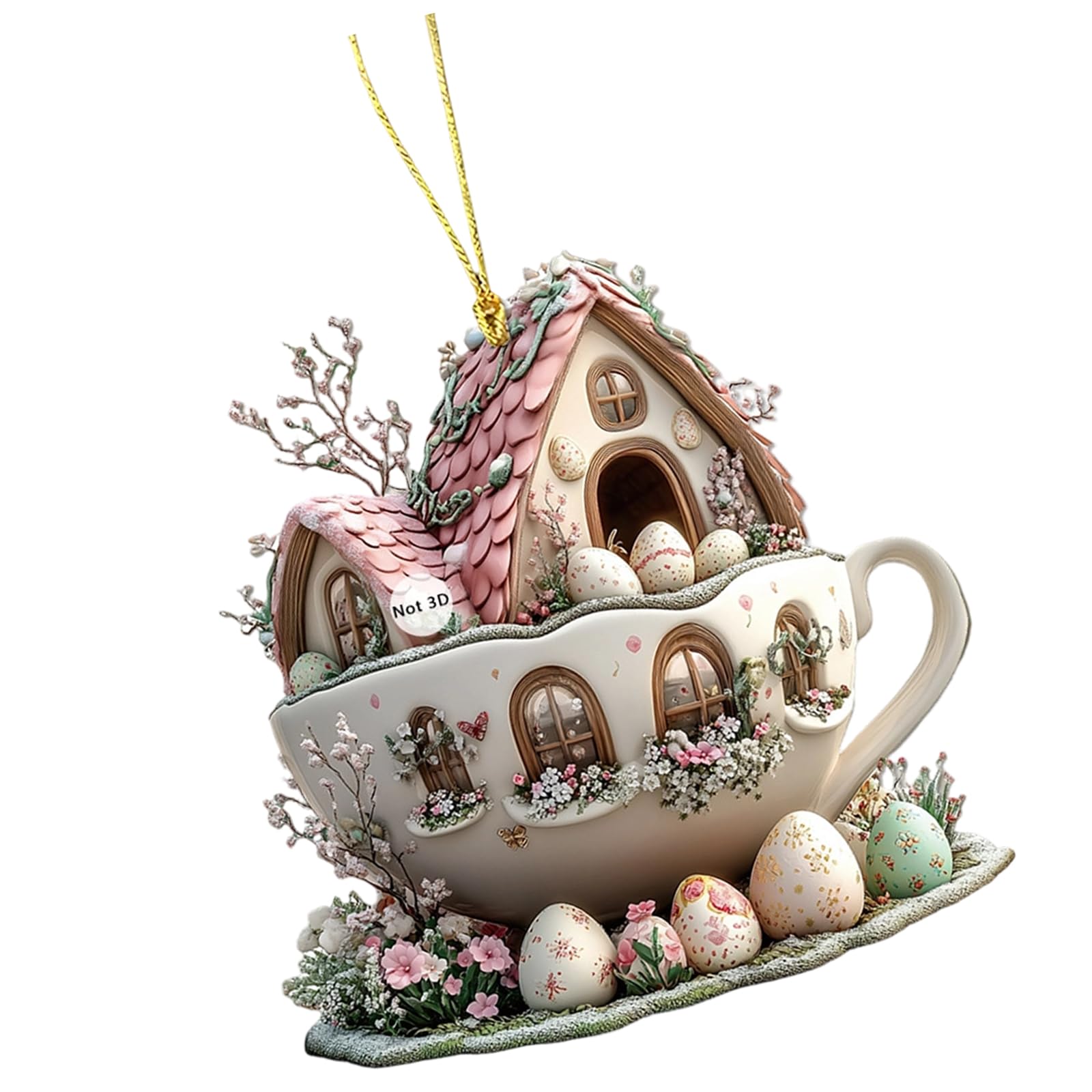Foloda B Rabbits Coffee Cup House Acrylic Keychain Pendant For Spring Holiday Decorations Car Ackpack Hanging Ornament Acrylic Easter Decoration