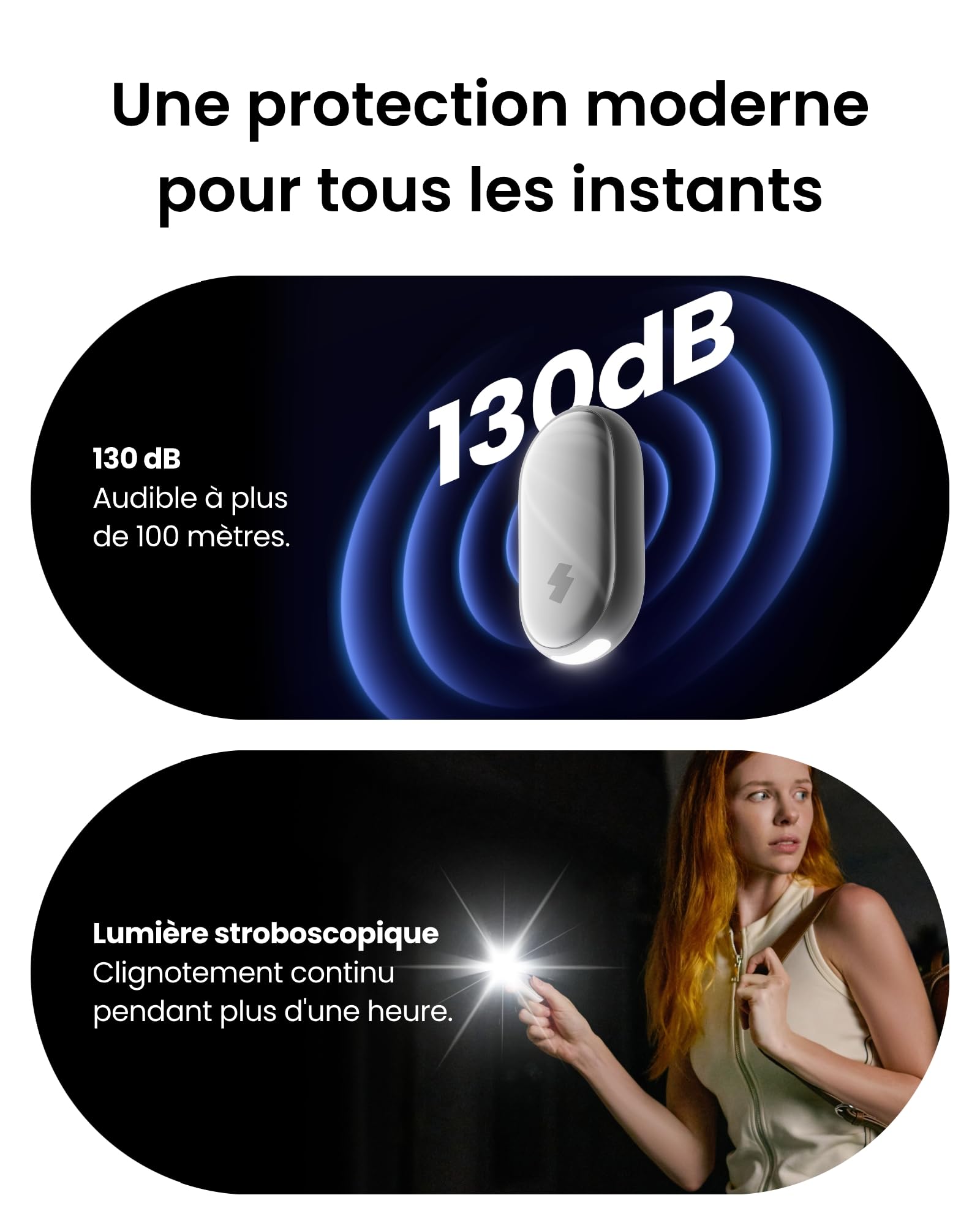 SwitchBot Alarme de Sécurité Personnelle, 130dB Sirène puissante & Lumière stroboscopique, Porte-clés d'Autodéfense IP65 avec Alertes de Localisation, Parfaite pour Femmes, étudiants et Enfants, Blanc
