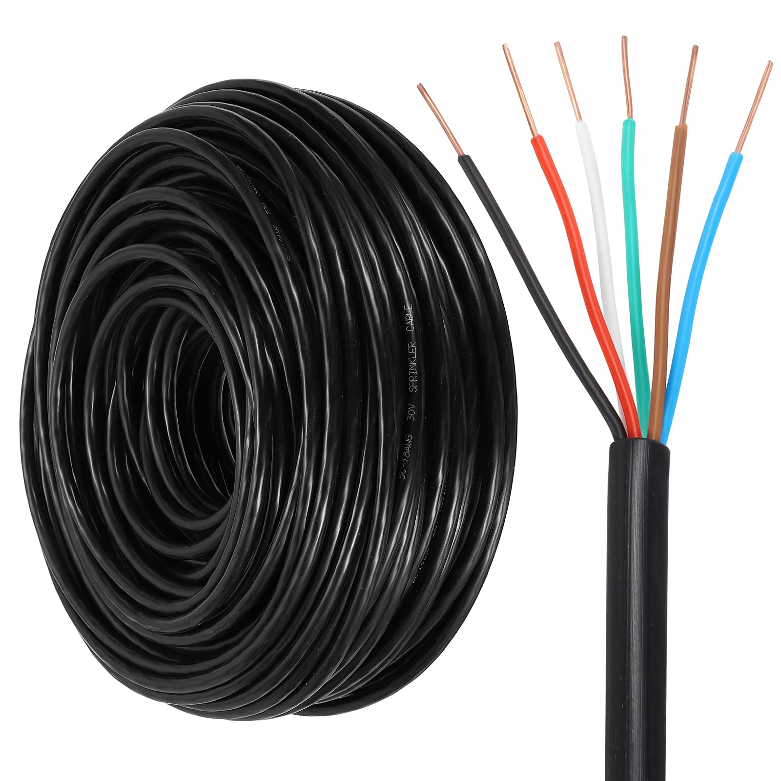 sourcing map 18/6 Sprinkler Wire, 120M/200ft 18 Gauge 6 Conductor Solid Irrigation Wire, PVC Jacket Sprinkler Cable for Underground Irrigation System, Field Central Control System, Thermostat