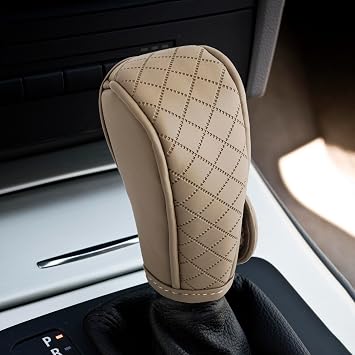 vvag Leather Car Gear Shift Knob Cover,Anti-Slip Handle Cover for Shift Lever Protection,Gear Stick Protector Universal Auto Interior Accessories for Most Cars, SUVs, Trucks Beige