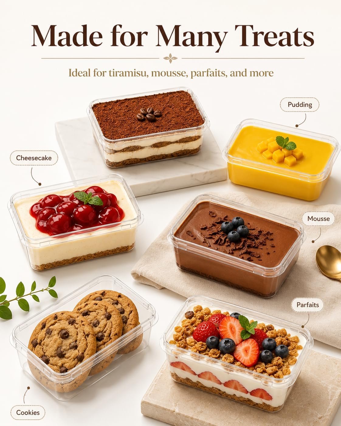 PRETYZOOM 20 Pack Clear Dessert Containers with Lids, PET Mini Cake Boxes | Bakery Takeout Layered Dessert, Mousse, Cheesecake, Parfait, Cookies, Party Favors and Wedding Tables