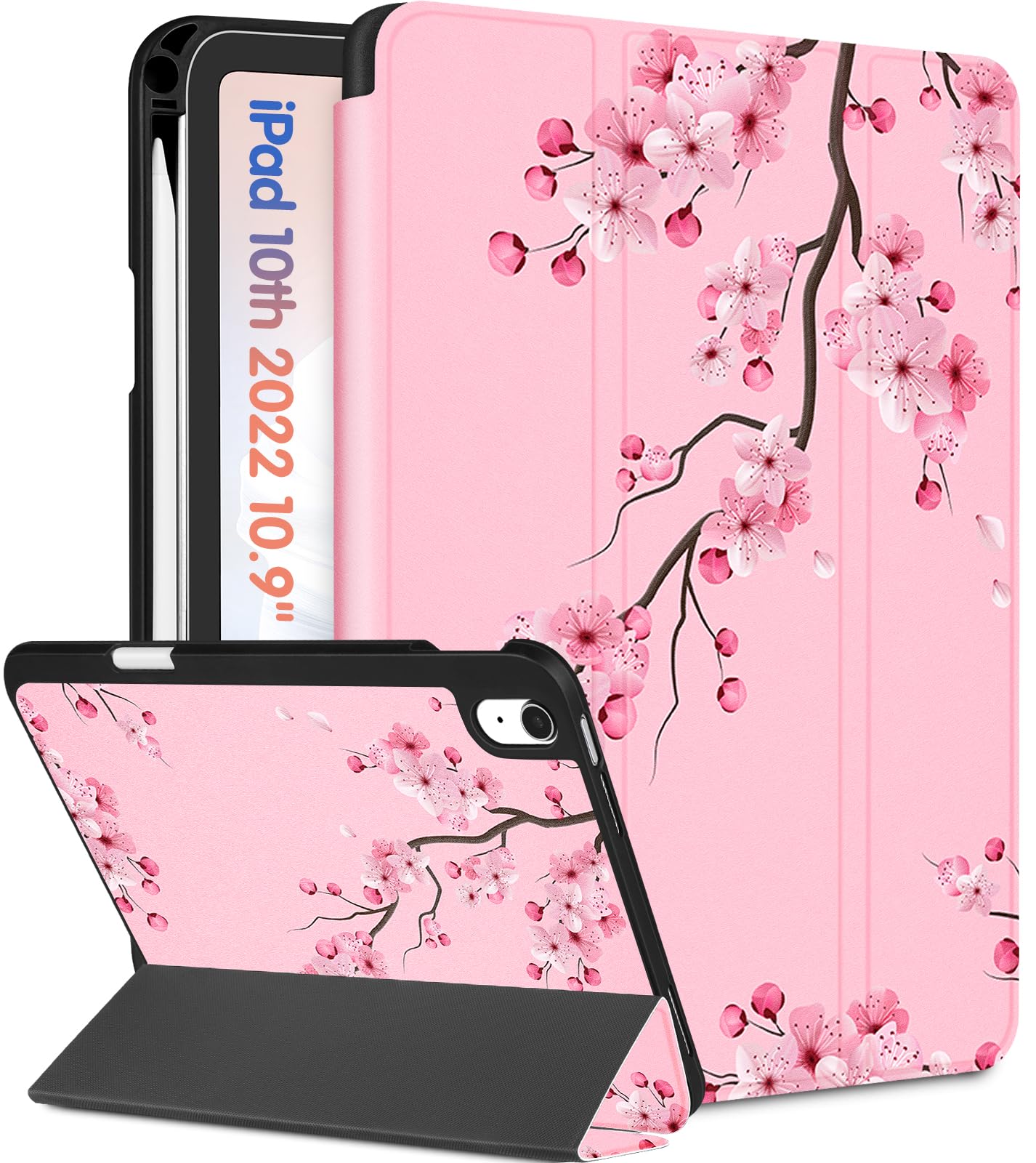 Wazzasoft for iPad A16 Case 2025 - for iPad 10th Generation Case Cute Women Girls Kids Girly Kawaii Blossom Flower Design Pencil Holder Auto Sleep/