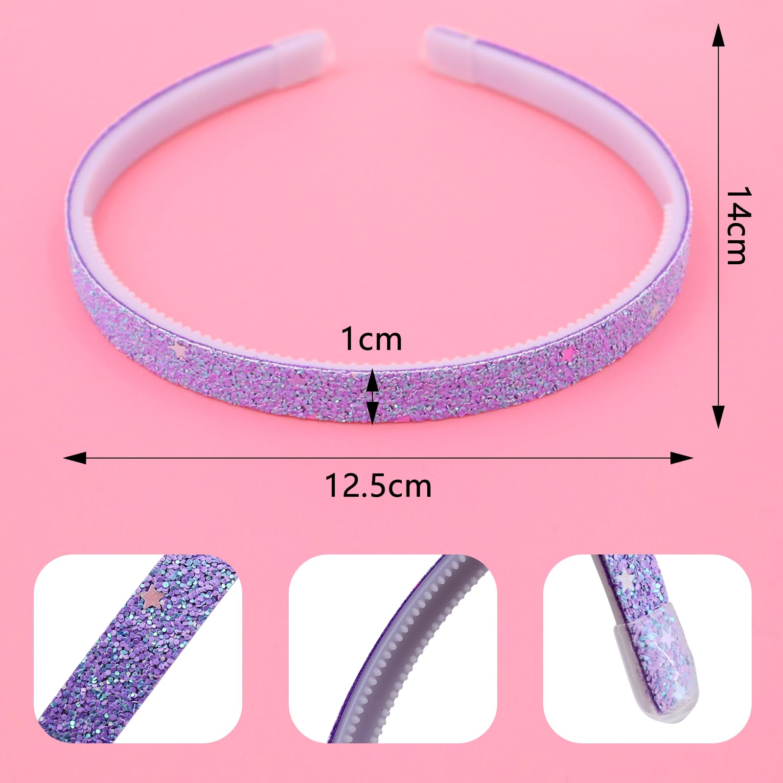 10 Pezzi Cerchietto per Capelli con Glitter, Graziose Cerchietti Bambina in Plastica con Denti e Coriandoli Arcobaleno Ntiscivolo Spesse per Bambine e Ragazze
