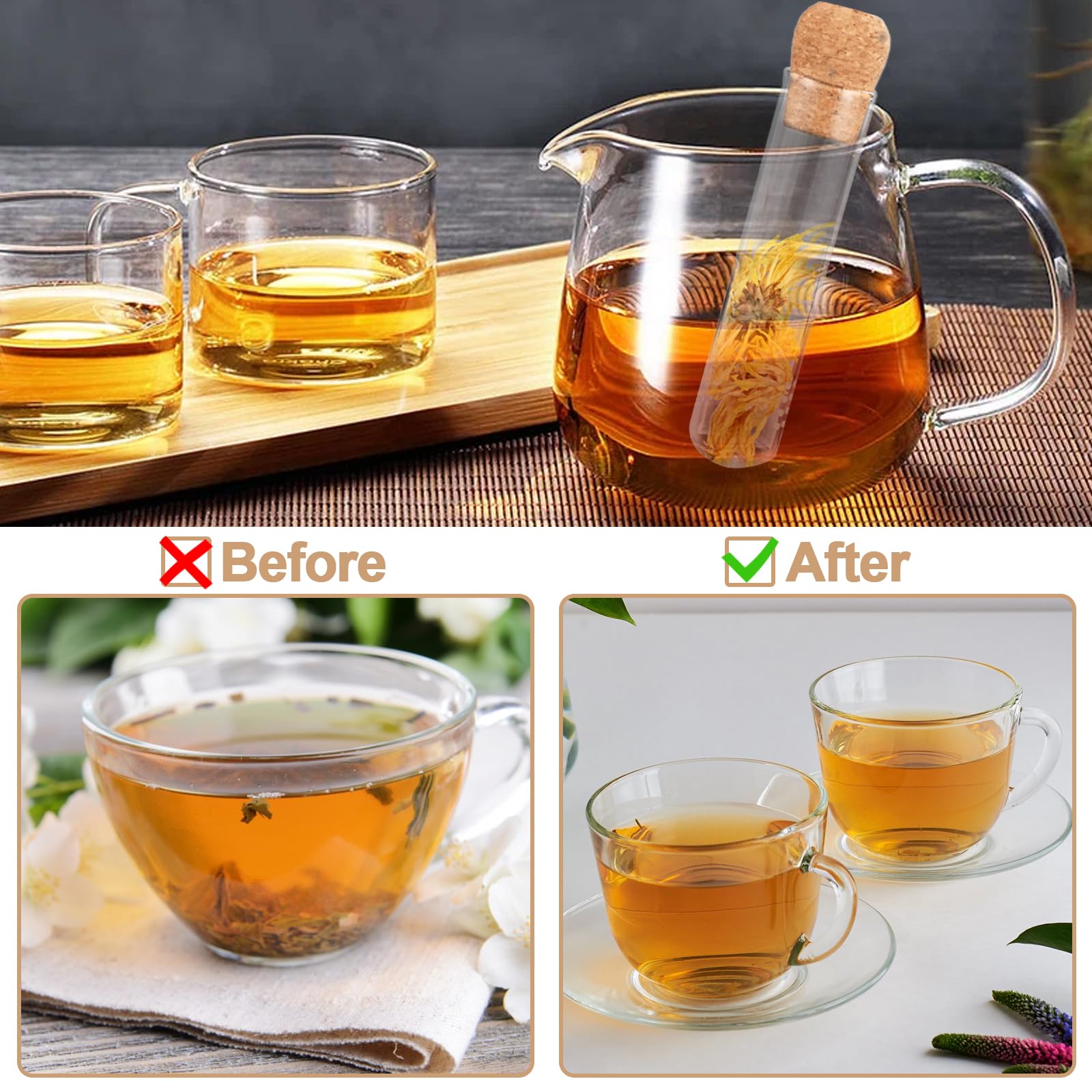 2 Colini Da Tè In Vetro Trasparente - Con Sughero, Resistente Al Calore, 15x3 Cm - Foto 6