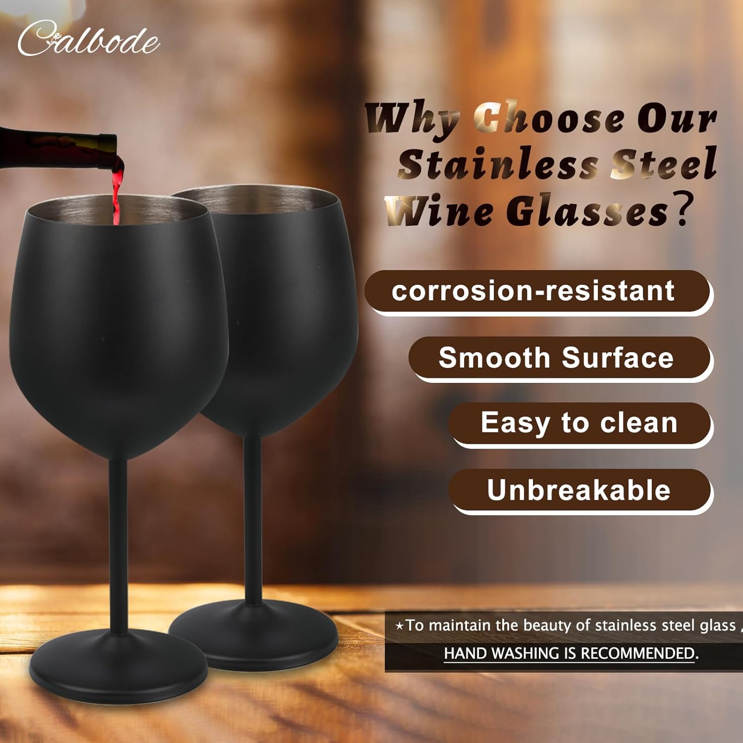 Stainless Steel Wine Glass Set of 4 Unbreakable Black Wine Glasses 18 oz Reusable Fancy Matte Wine Glass for Indoor&Outdoors Christmas New Year Party Restaurants Home Bar