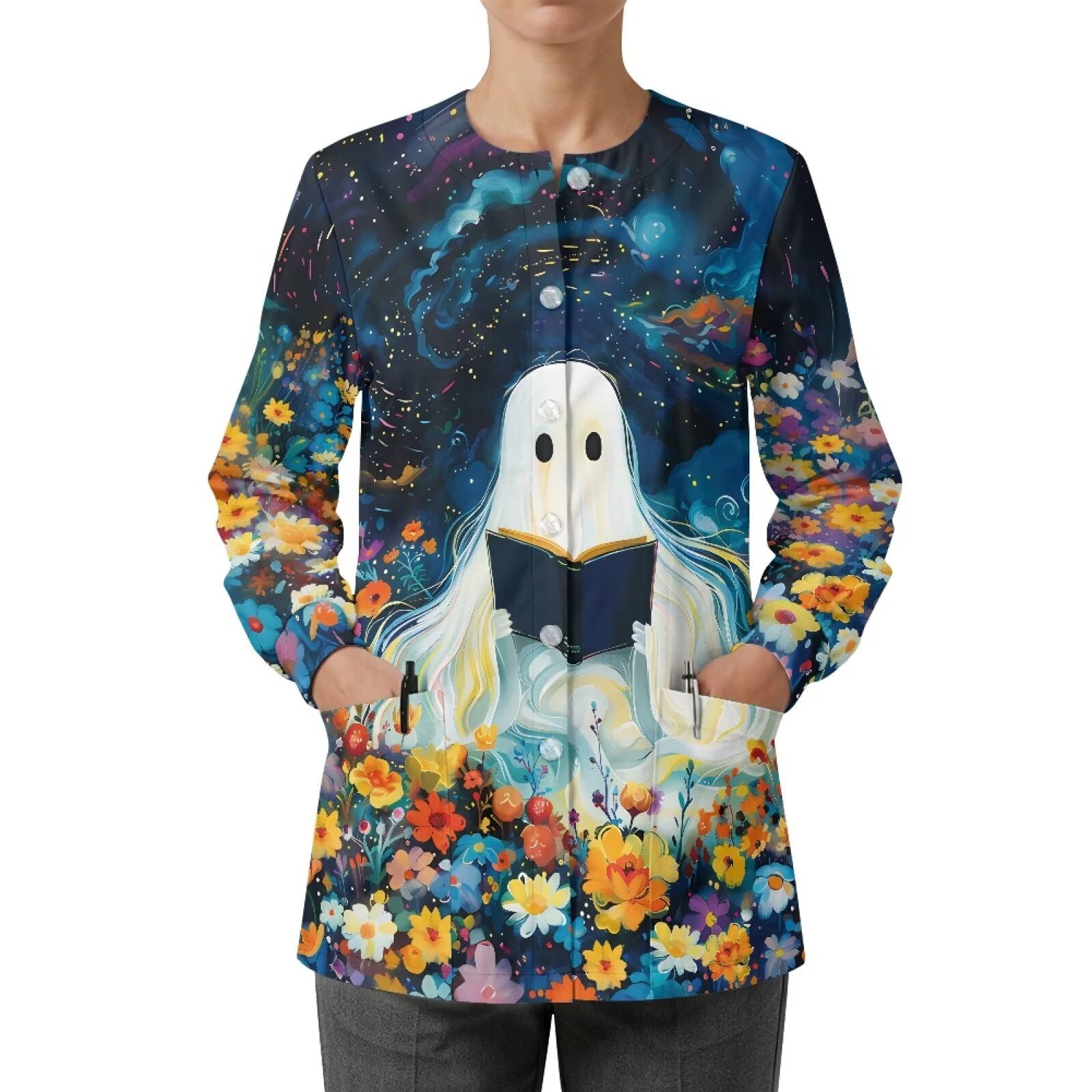 Kurtki halloweenowe dla kobiet z okrągłym dekoltem