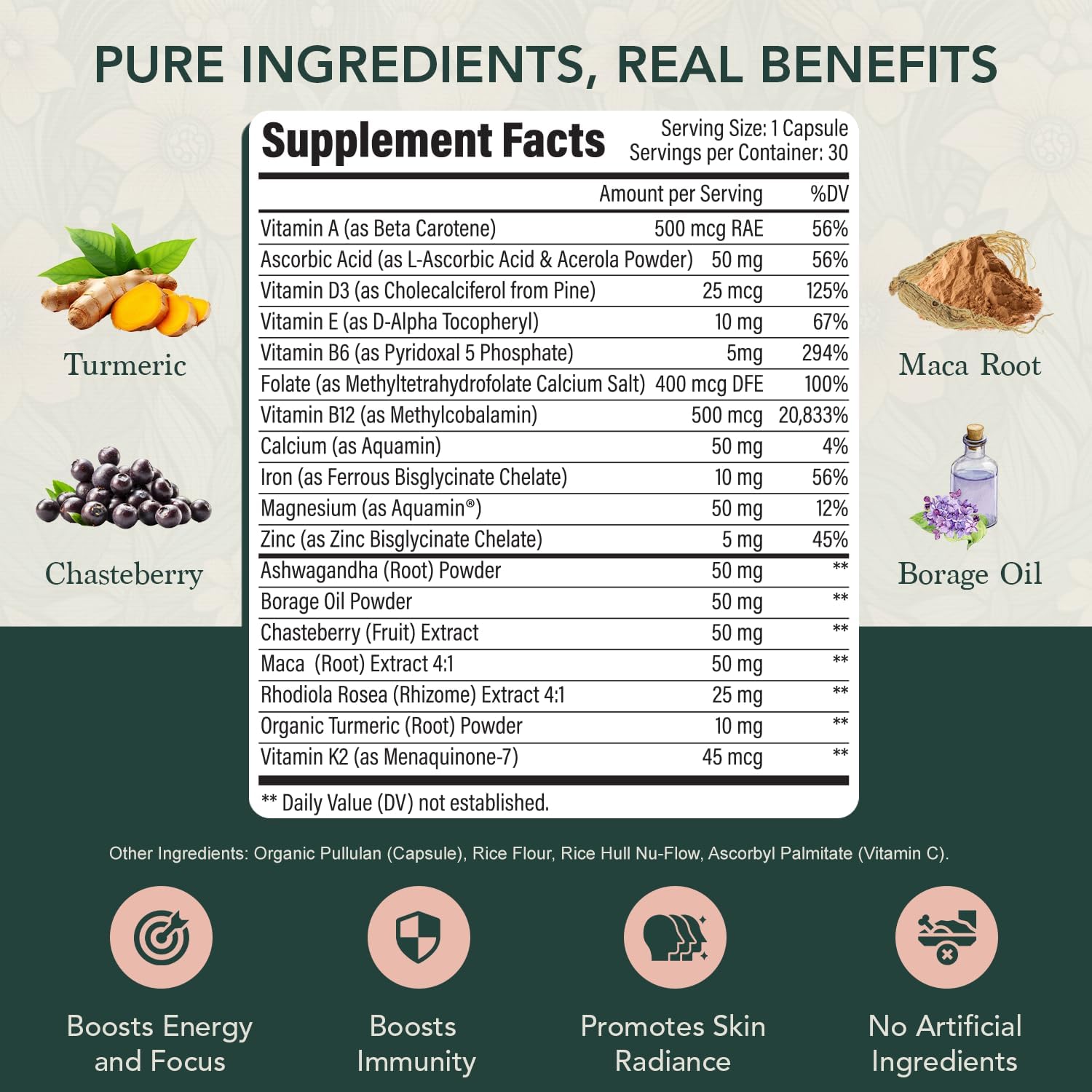 Elements of Life Multivitamin for Women – Daily Women’s Vitamins with MethyFolate, Organic Ingredients & Natural Supplements for Energy, Vitality & Health – Multivitamin for Women Hair & Skin Support - Image 3