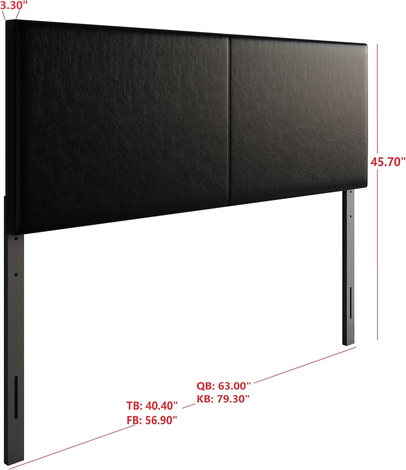 HOME DESIGN Hazard Upholstered Headboard Queen with Clean-Lined Design & Foam Padding, Modern Faux Leather Panel, Easy Installation, Black