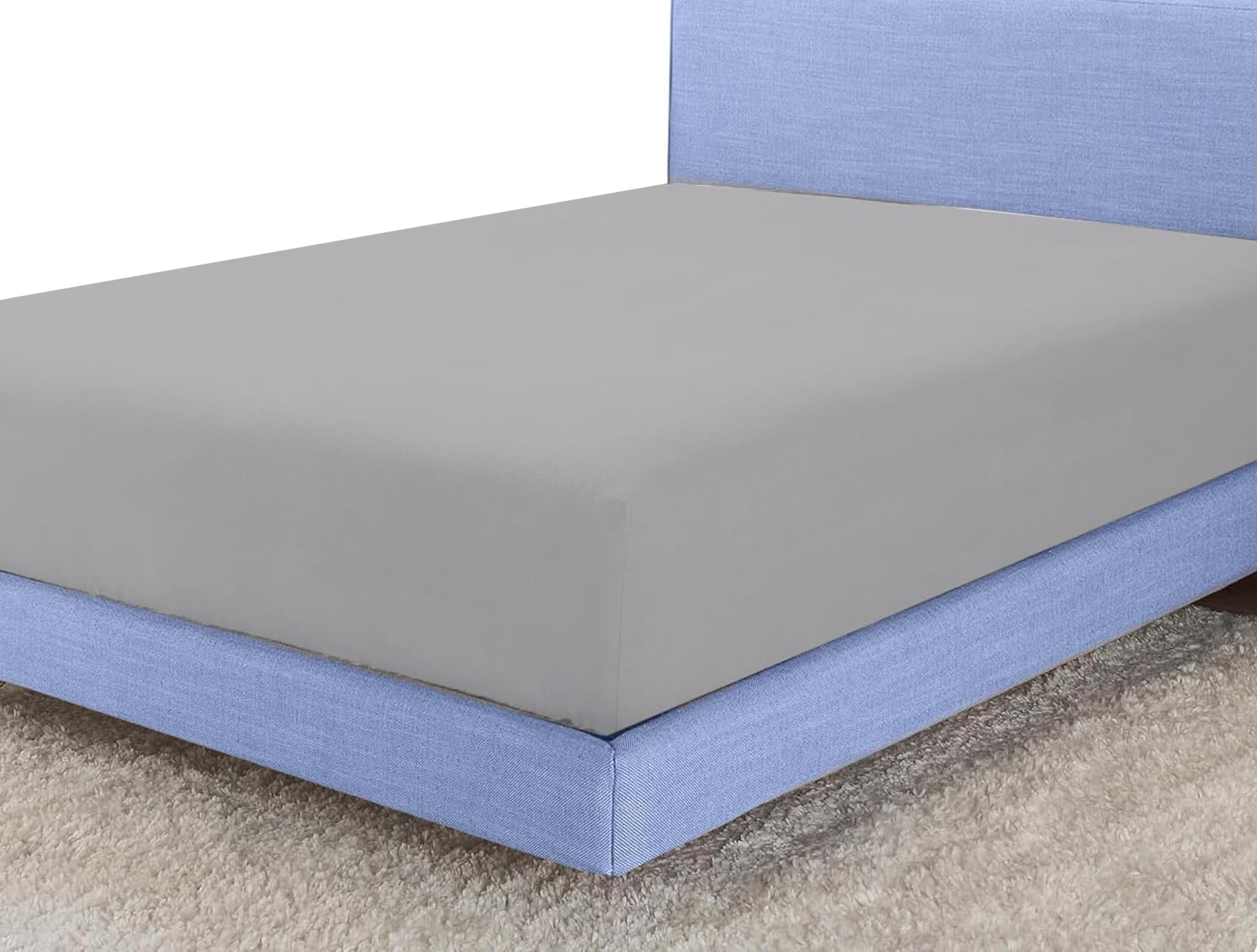 Sunshine Comforts Silver Egyptian Cotton 4Ft Fitted Sheet | 200 Thread Count Deep 40Cm Pocket Small Double Bed Sheet | Soft, Breathable, Anti Wrinkle & Hypoallergenic Bedding & Linen 122X190cm 3/4 Bed Sheet