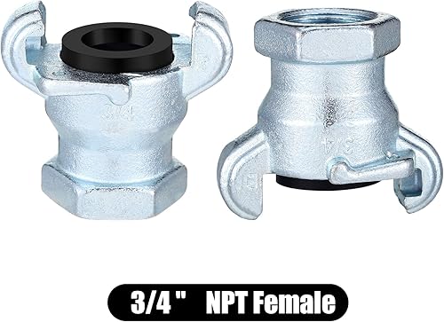 Miniatura 4 de Therwen 4 juegos de manguera de aire de hierro NPT de 2 lengüetas, acoplamiento universal Chicago para extremo hembra y macho (34 pulgadas, extremo