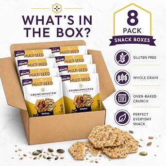 Crunchmaster Multi-Seed Original Crackers, 8 Pack Snack Boxes, Gluten Free Whole Grain Crispy Crackers, Healthy Oven-Baked Snack for Lunchboxes, Parties, Office, Travel & Everyday Snacking