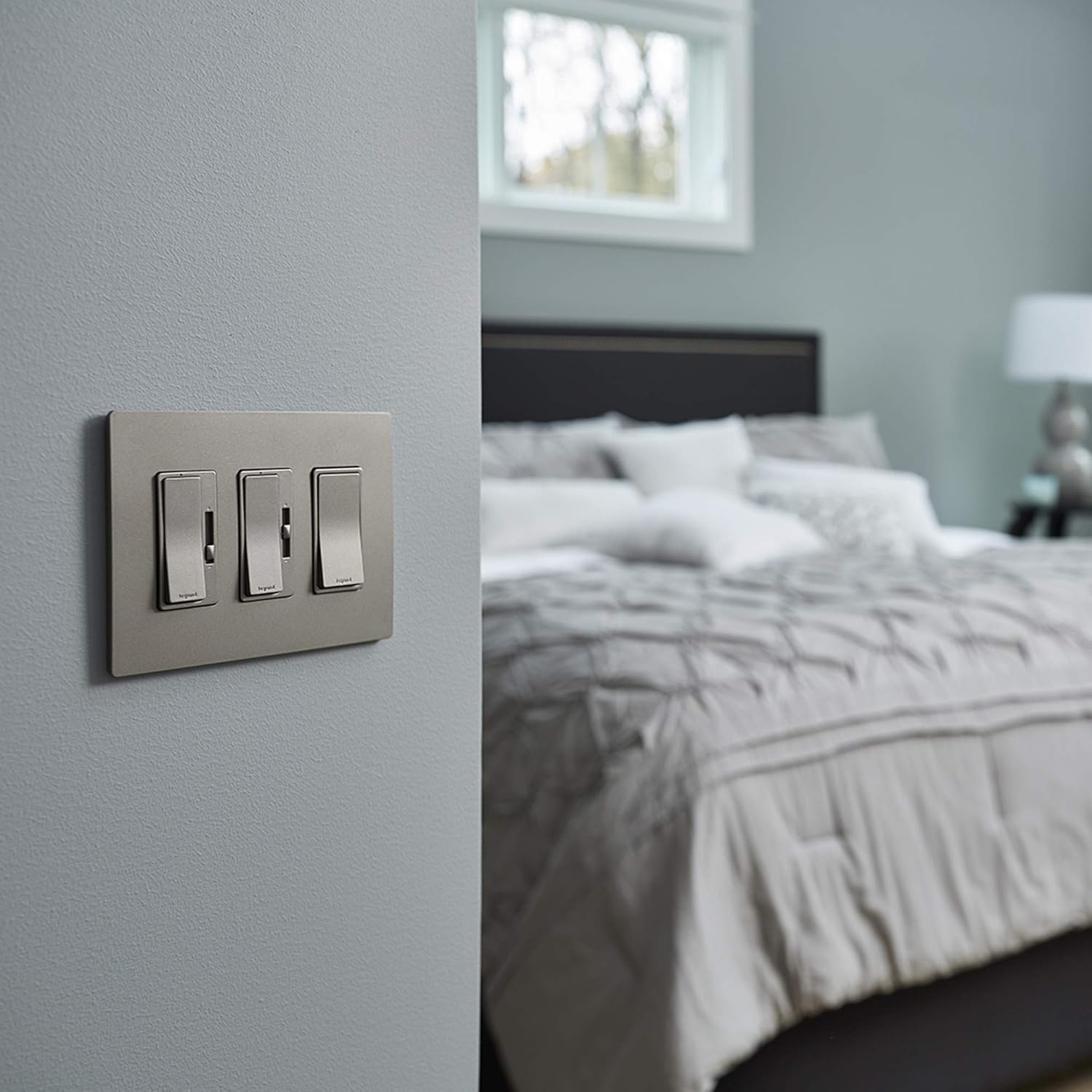 Legrand - Pass & Seymour Radiant Rocker Switch Wall Plate, Legrand Screwless Wall Plate 3 Gang, Brushed Nickel Outlet Wall Plate, RWP263NICC6, 1 Count (Pack of 2)